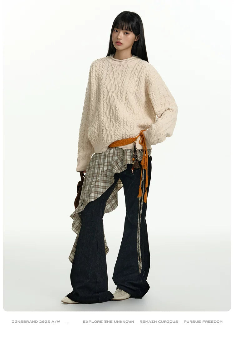 TGNS Vintage Loose Casual Crew Neck Pullover