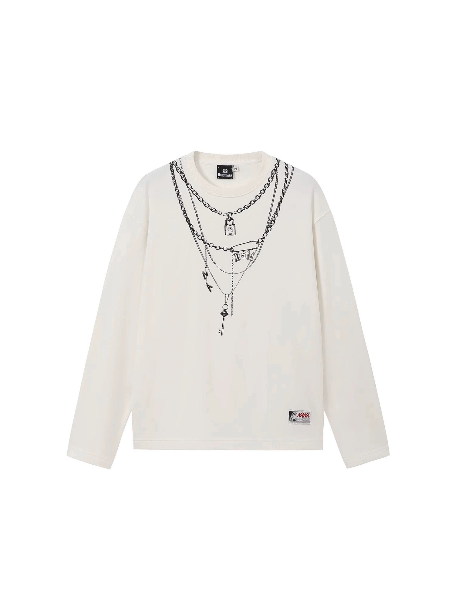 DSM Lock Necklace Printed Letter Embroidered Pullover Sweater