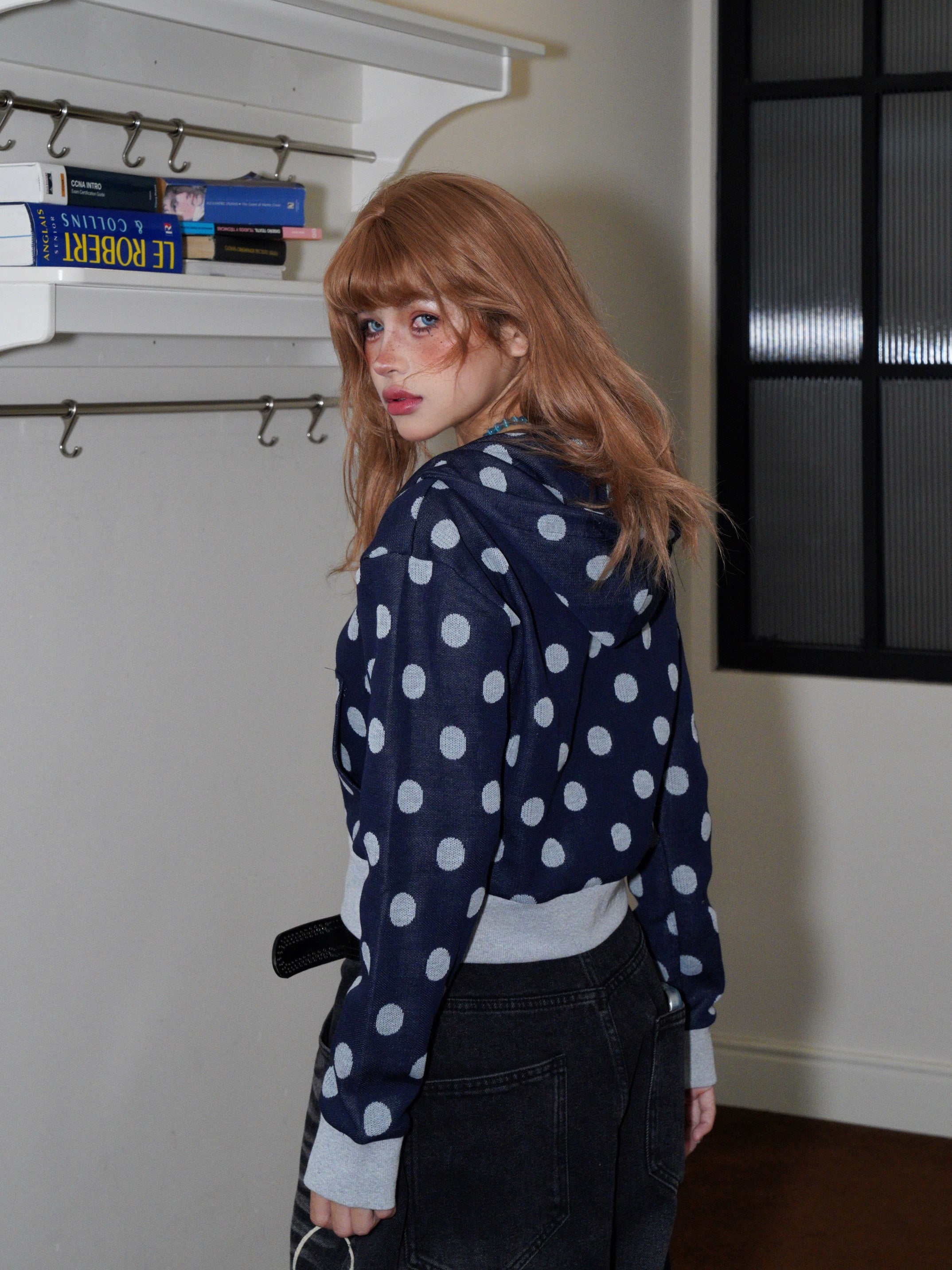 BANGU Retro Star-printed Hooded Short Coat