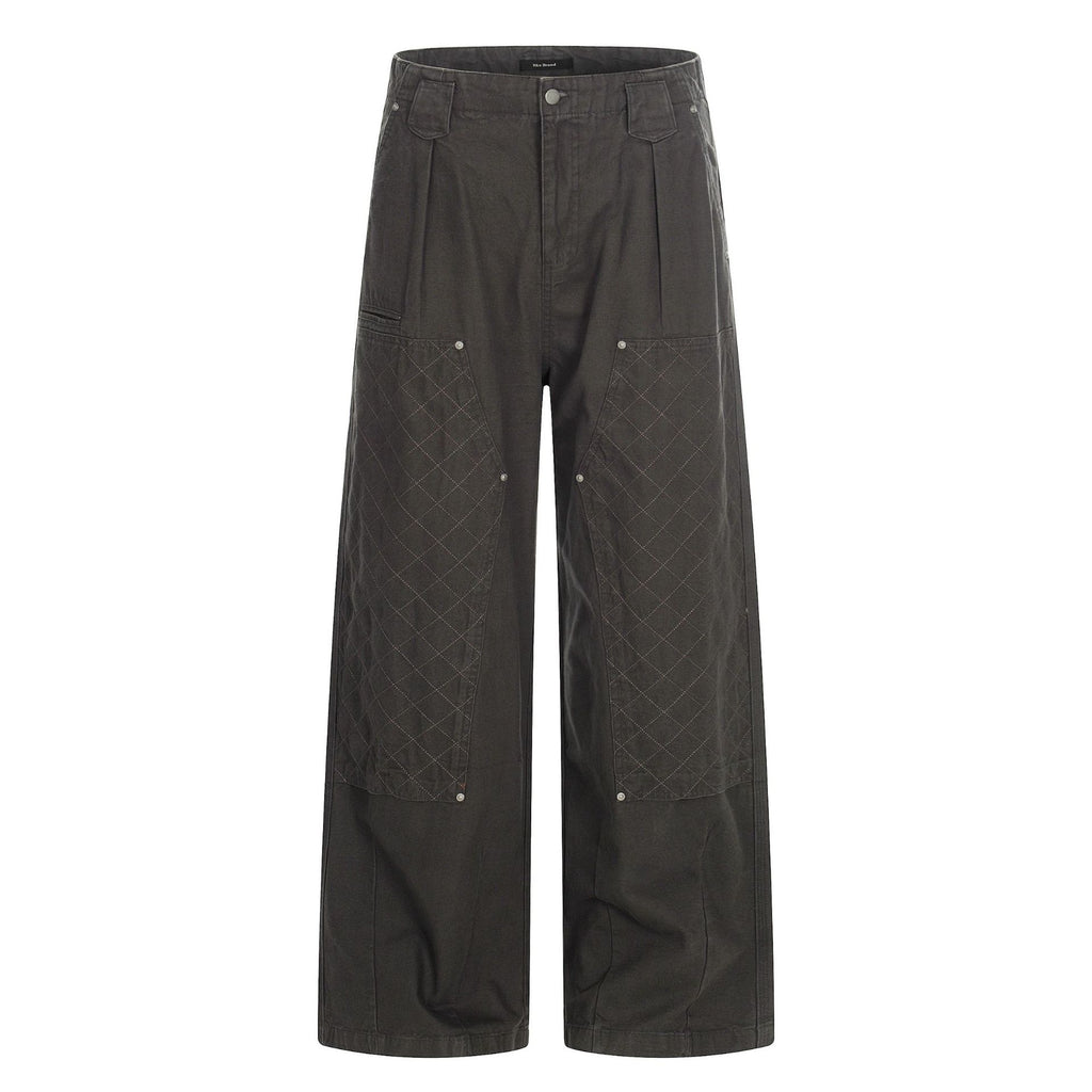 11KN Retro Straight Rivet Spliced Pleated Casual Pants