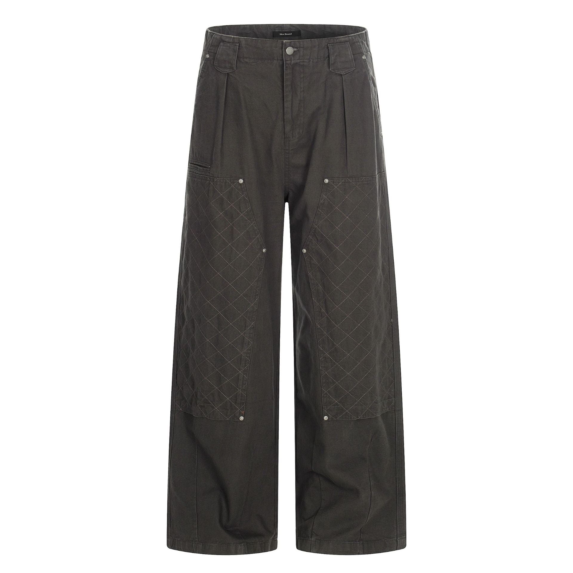 11KN Retro Straight Rivet Spliced Pleated Casual Pants