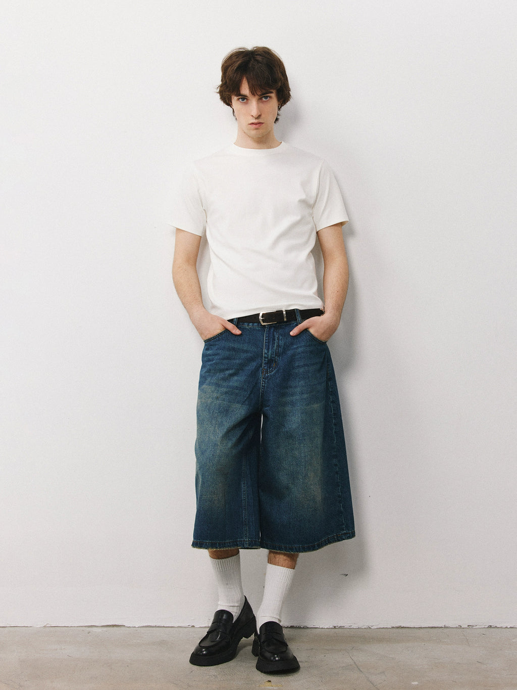 DIMC Retro Washed Denim Cropped Pants