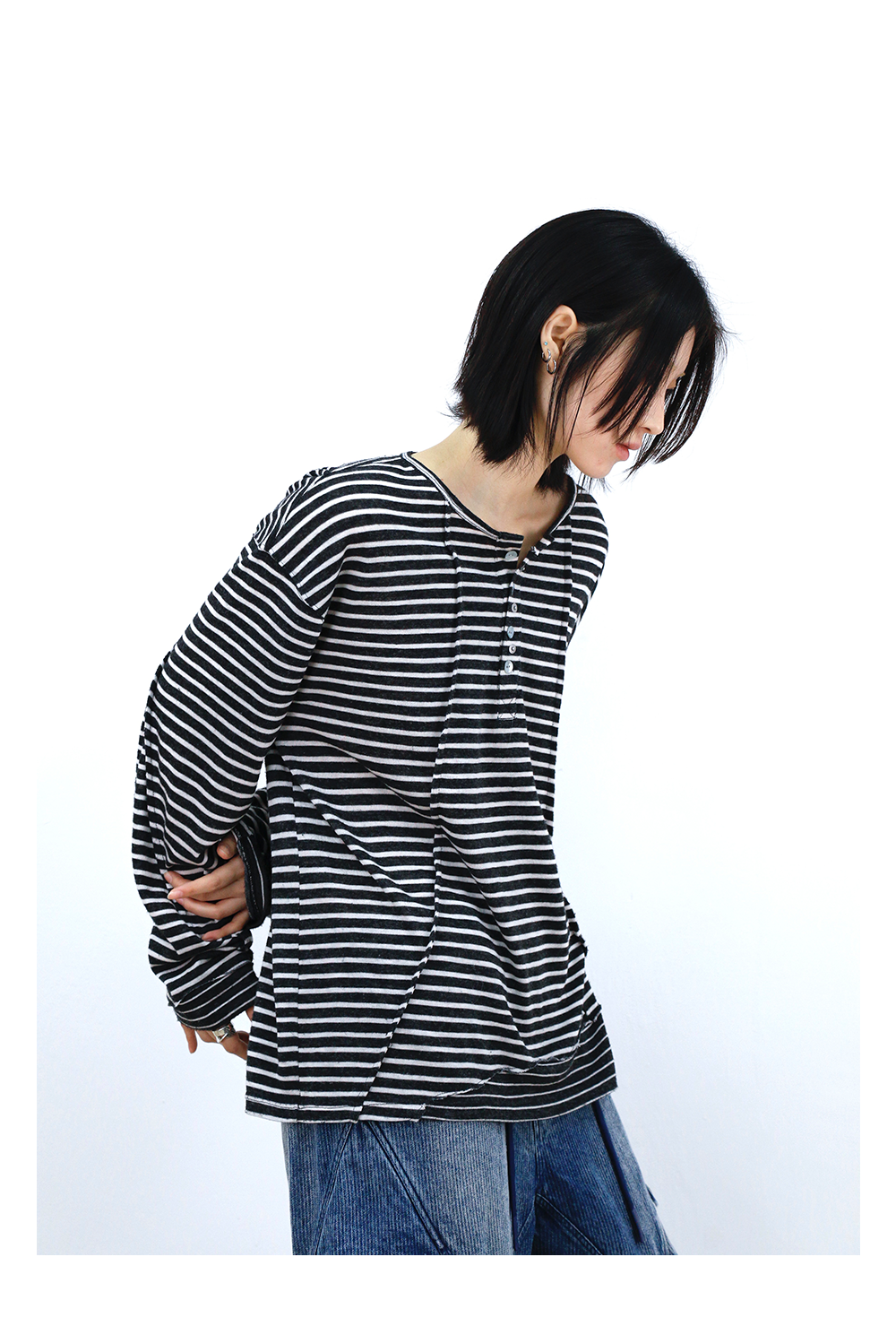 RELABEL Striped Splicing Casual Long Sleeve