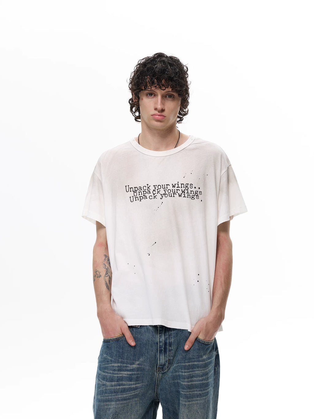 WLNEXT Splashing Ink Letter Print Lazy Tee