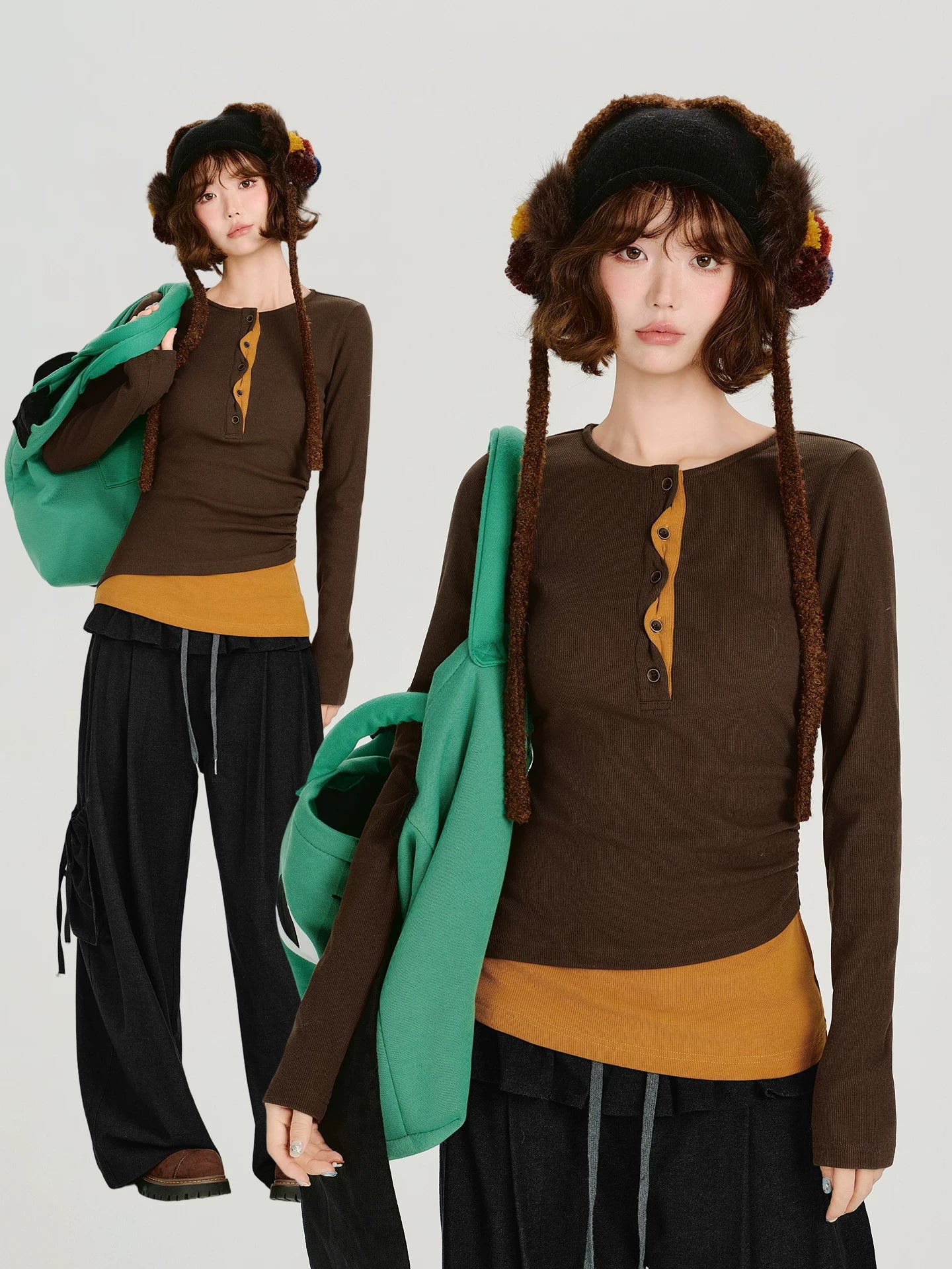 Girlyhalo Casualfake Two-piece Bottomlong Sleeves