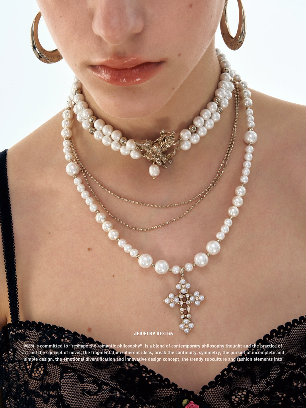 1JINN Love Pearl Cross Clavicle Chain