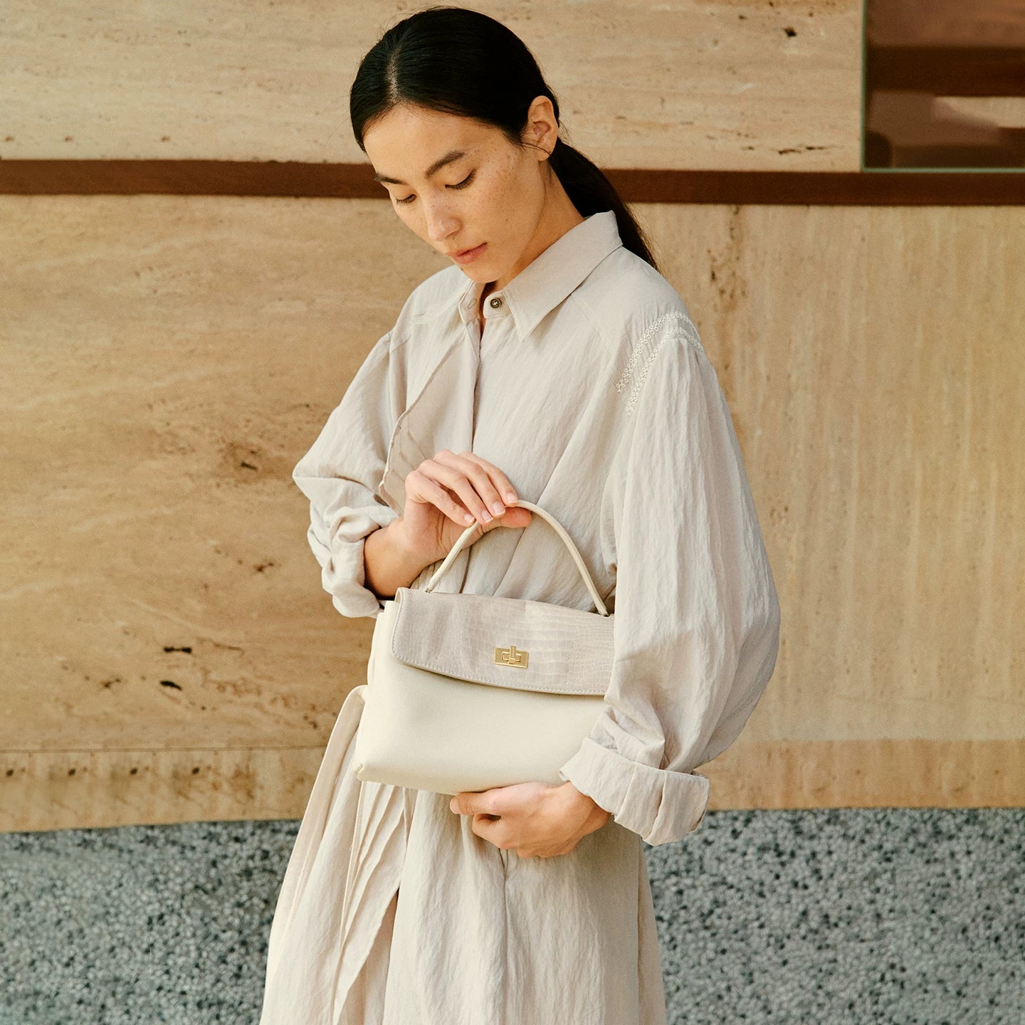 AVALEA Cowhide Color Matching Shoulder Bag