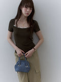 VOOE Square Neck Pearl Lace Tee