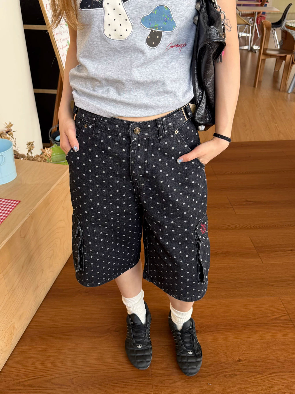 CCYE Retro Polka Dot Denim Cropped Shorts
