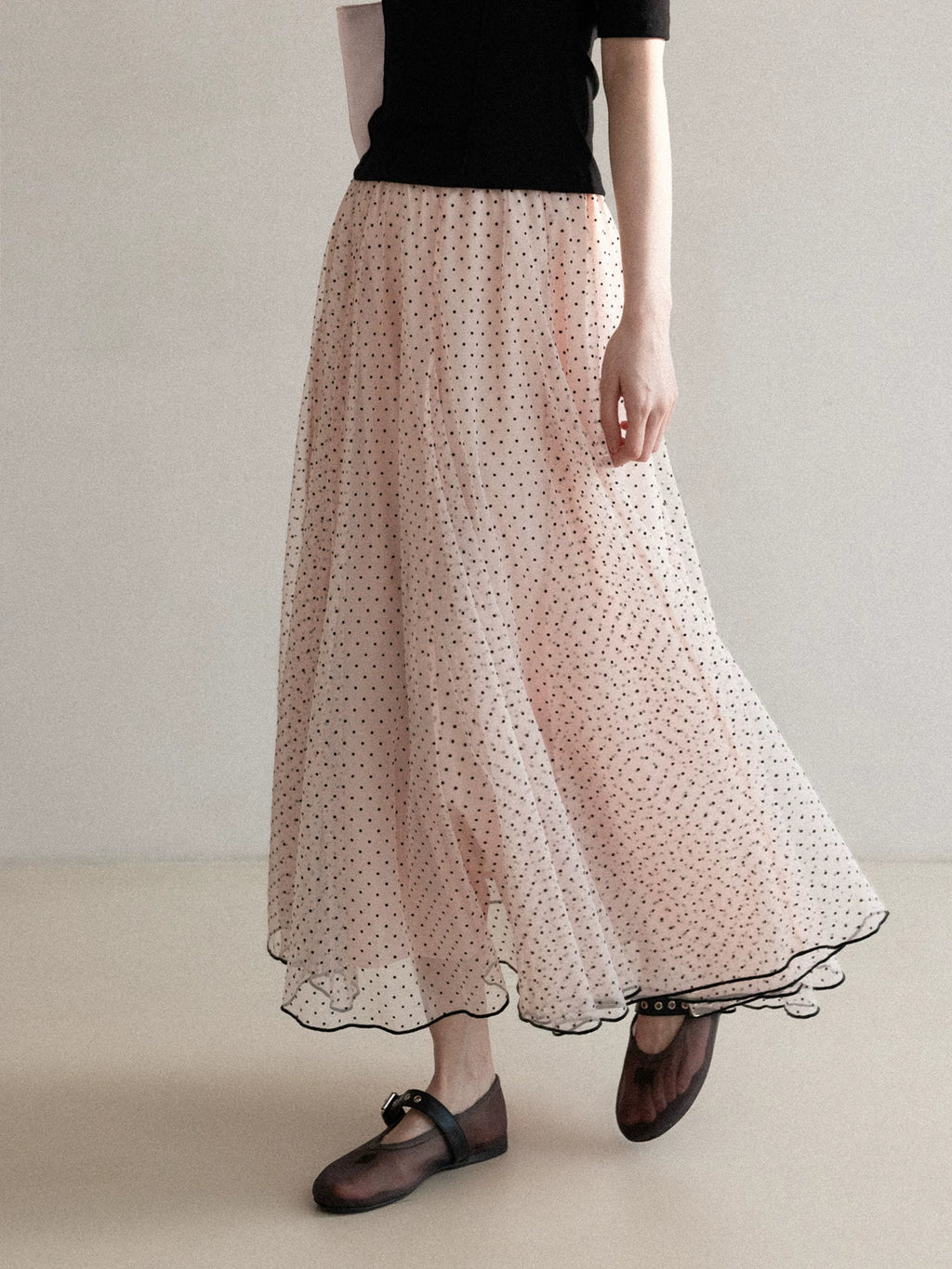 Cantonstory Polka Dot Gauze Skirt High Waist Skirt