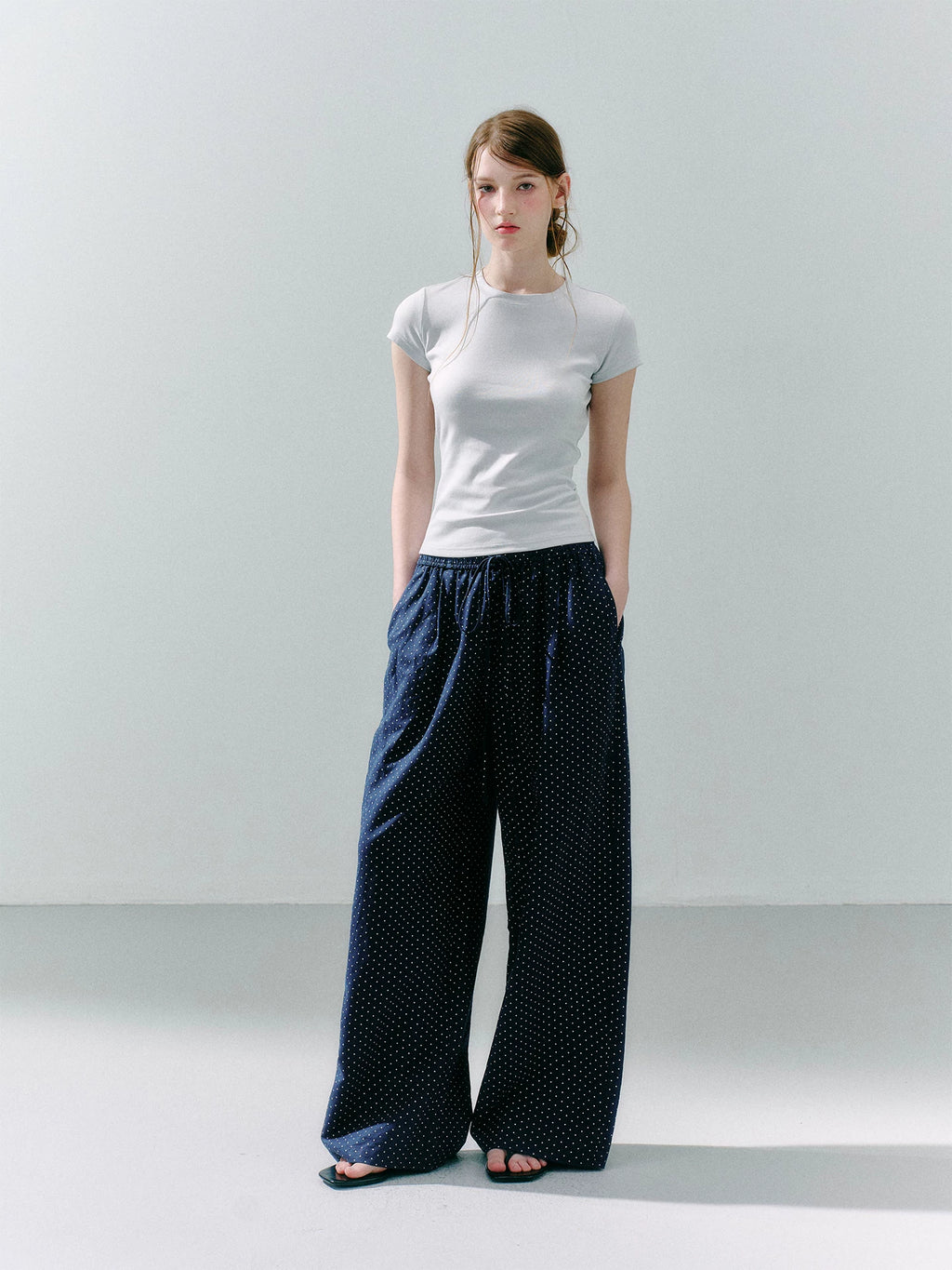 LOST FOREST Comfortable Versatile Polka Dot Print Wide Leg Pants