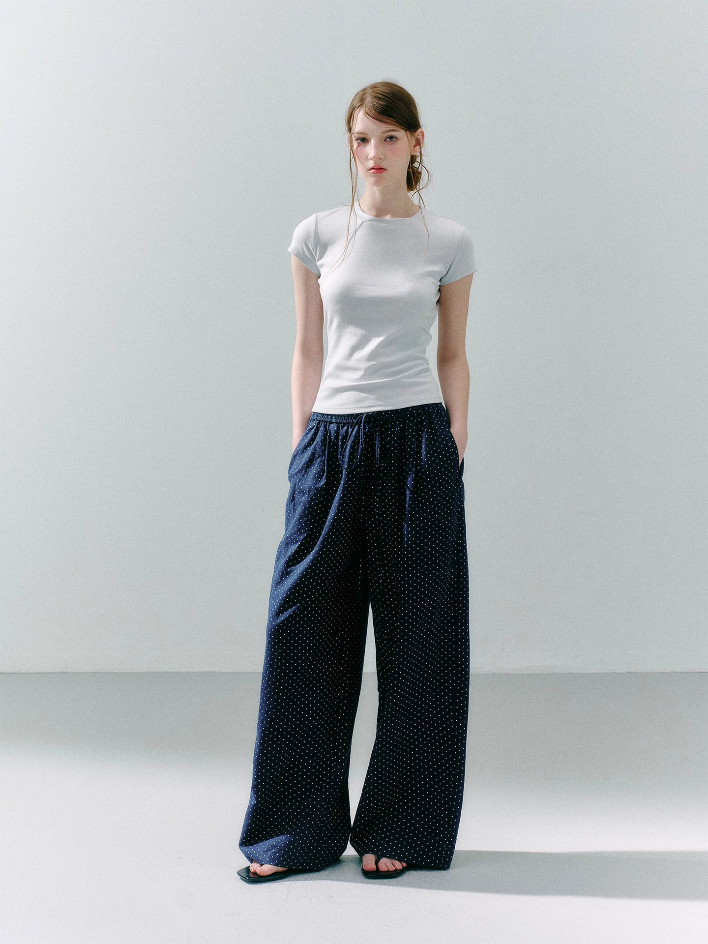 LOST FOREST Comfortable Versatile Polka Dot Print Wide Leg Pants