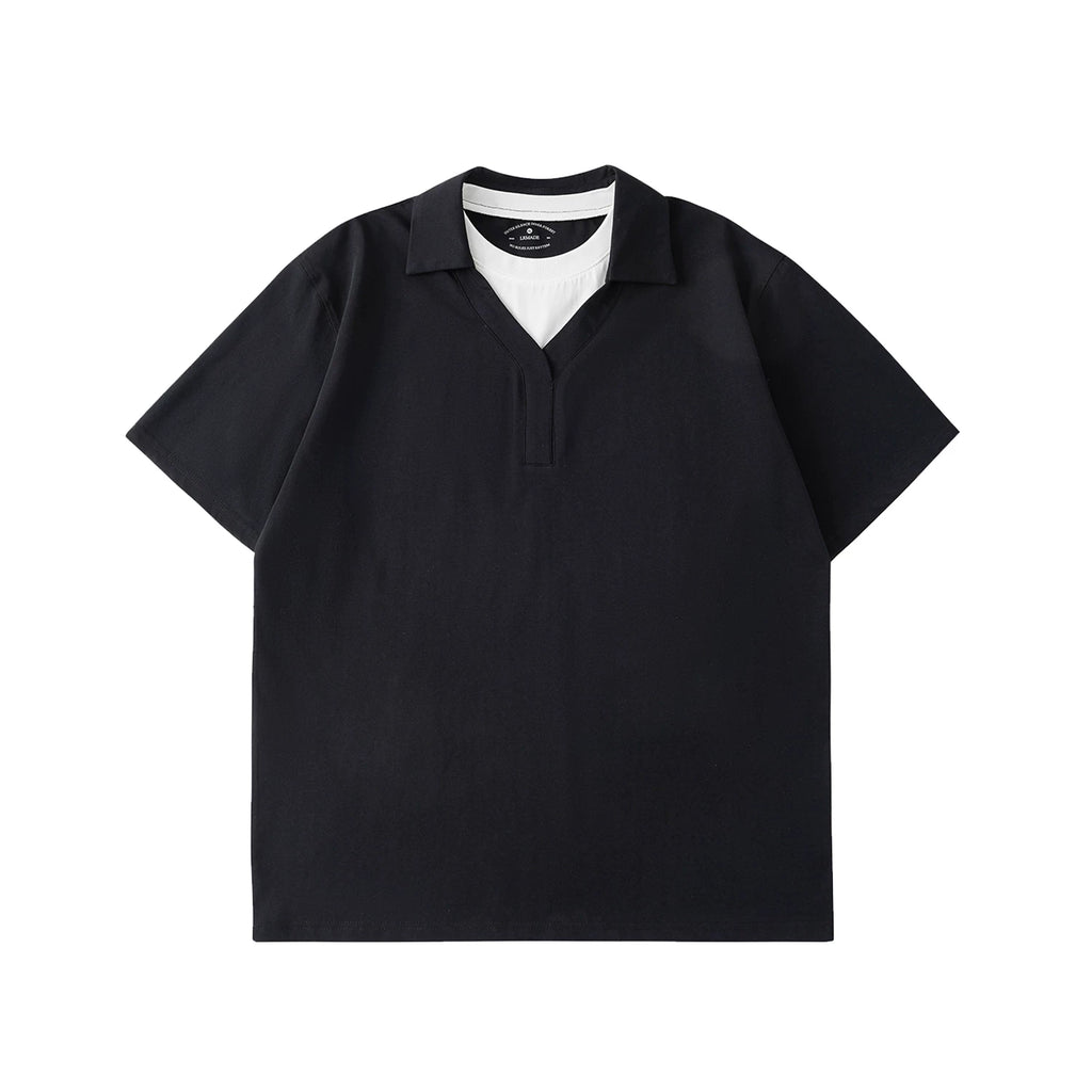 LR V-neck Contrasting False Two-piece Tee