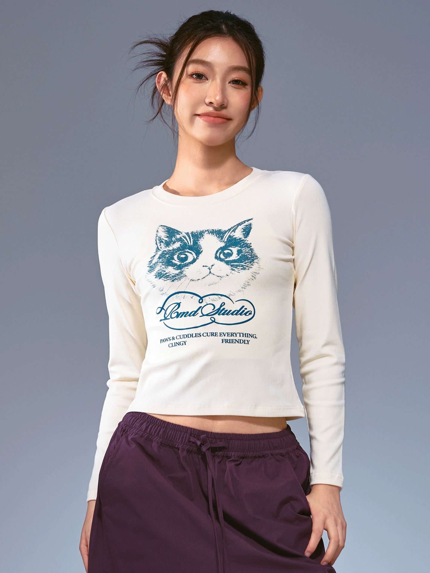 Remedy Cat Print Slim Skinny Long Sleeves