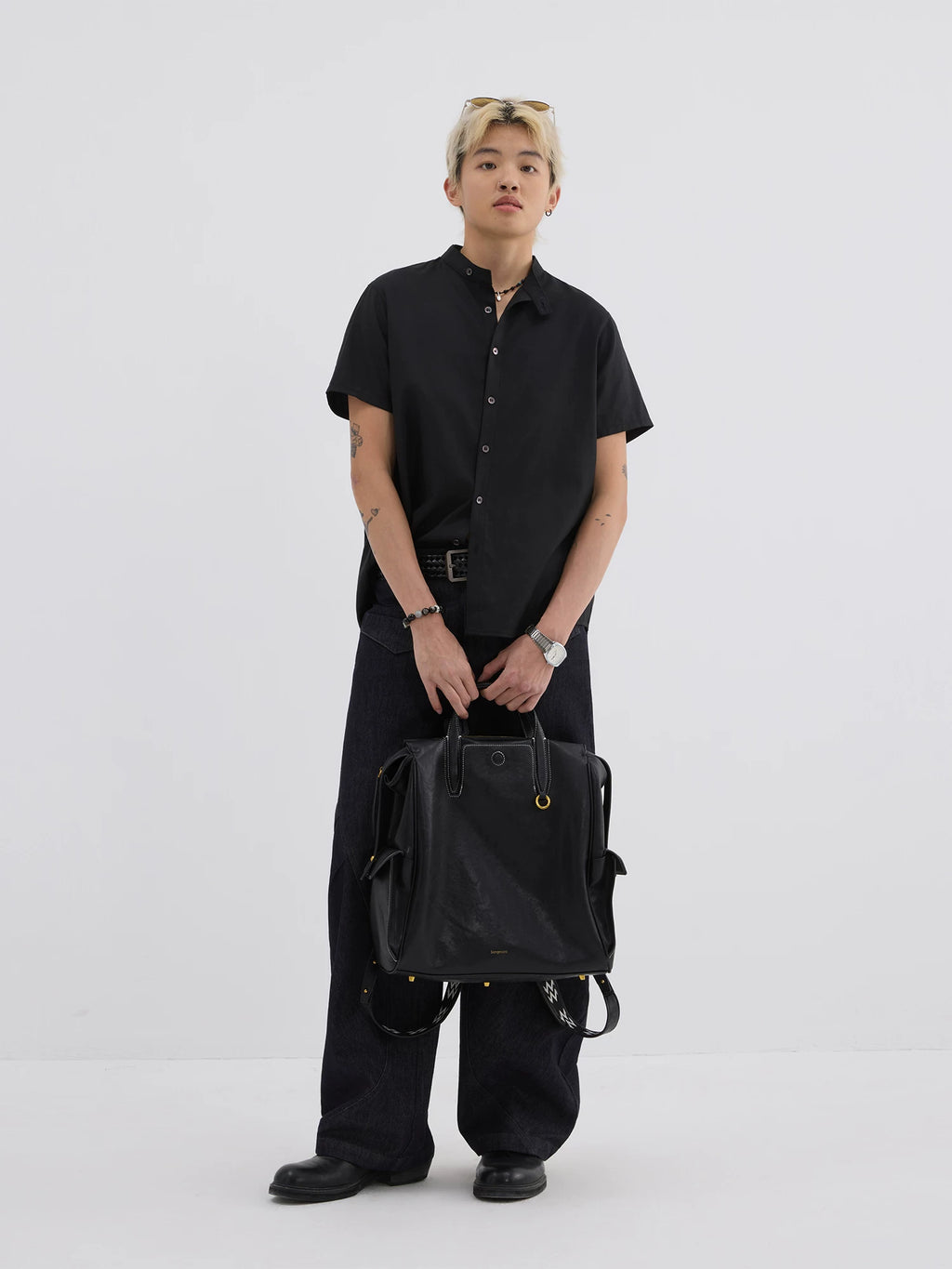 Sameuoo Stand-up Collar Linen Casual Shirt