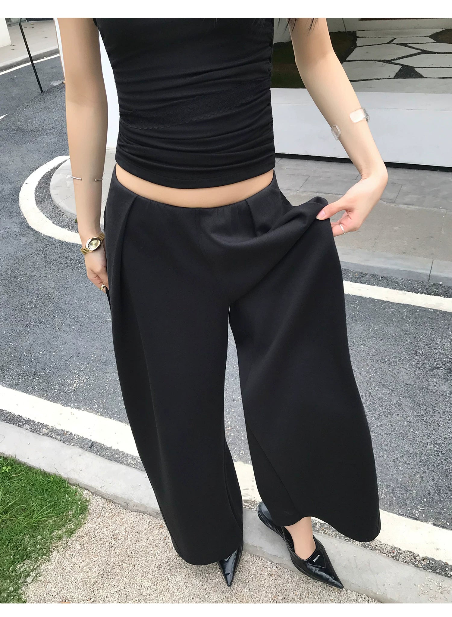Audwyn Skinny Pleated Wide Leg Pants