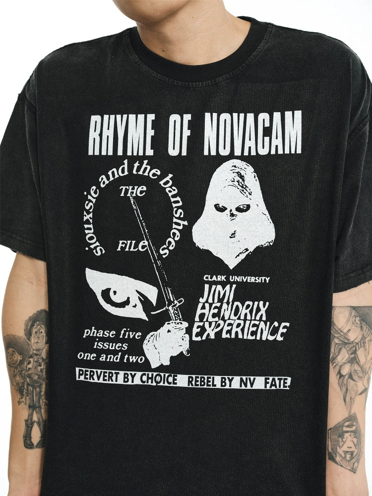 NOVACAM  vintage spoof creative reverse stitch washed Tee