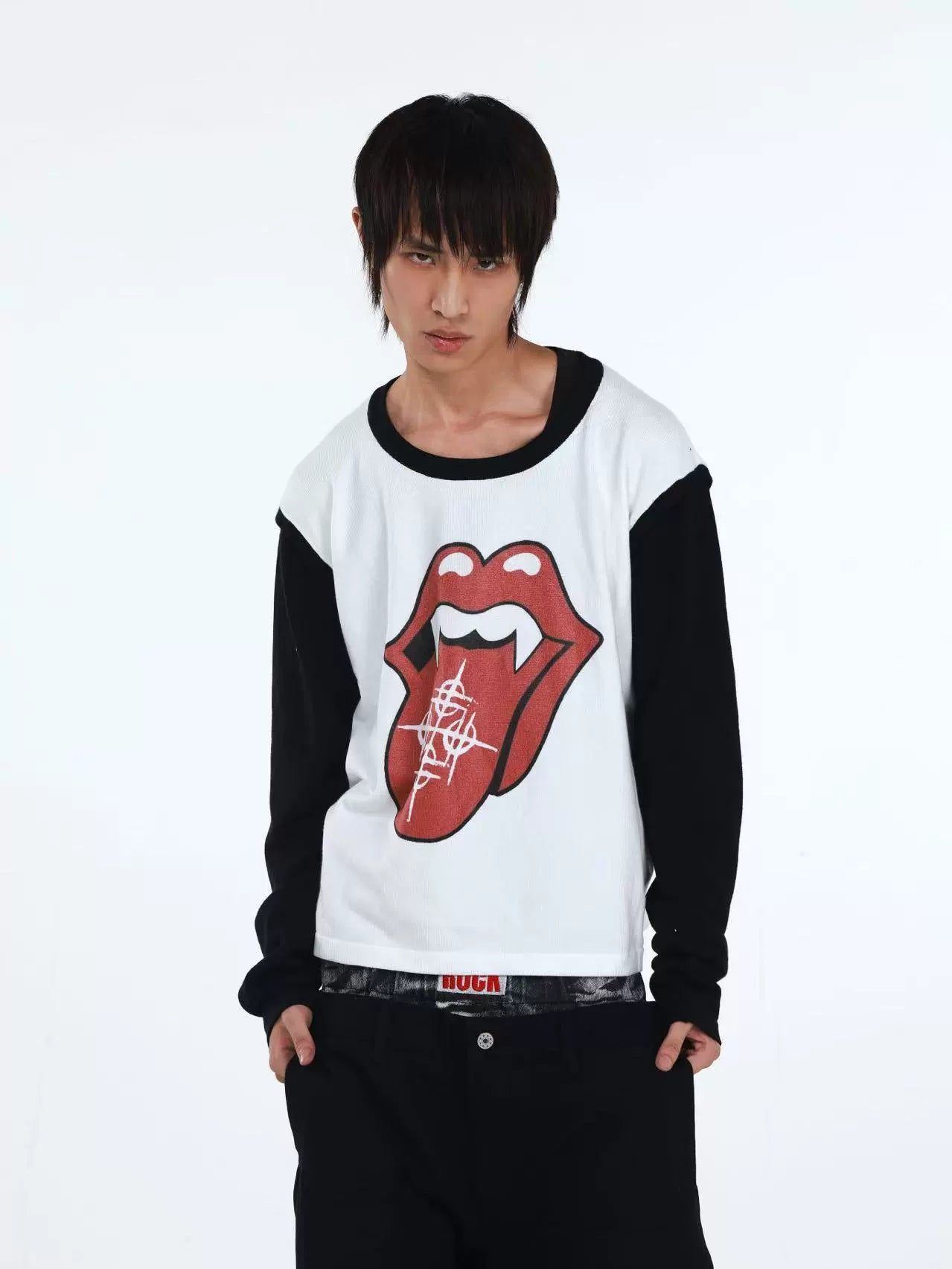 DETW Fun Spoof Tongue Contrasting Knitted Sweater