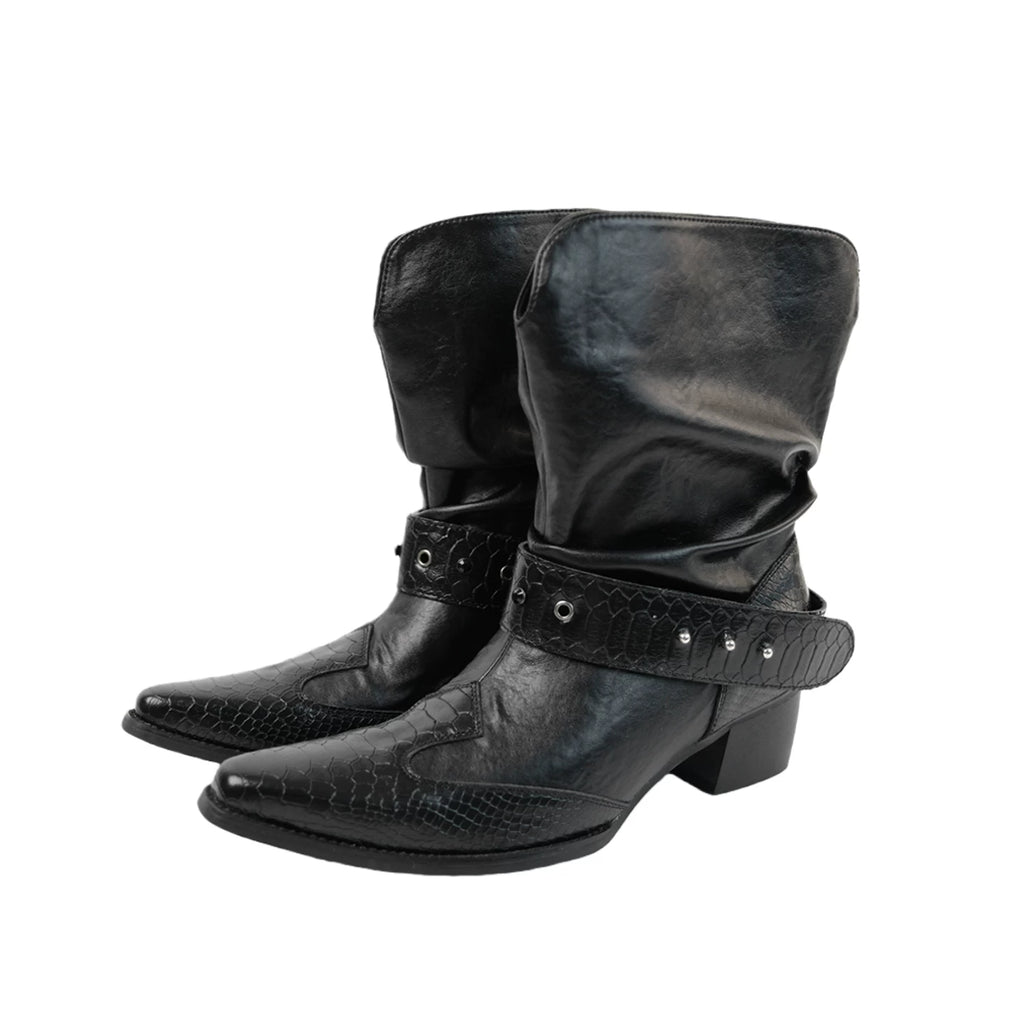 Mooreyu Pleated Leather Booties