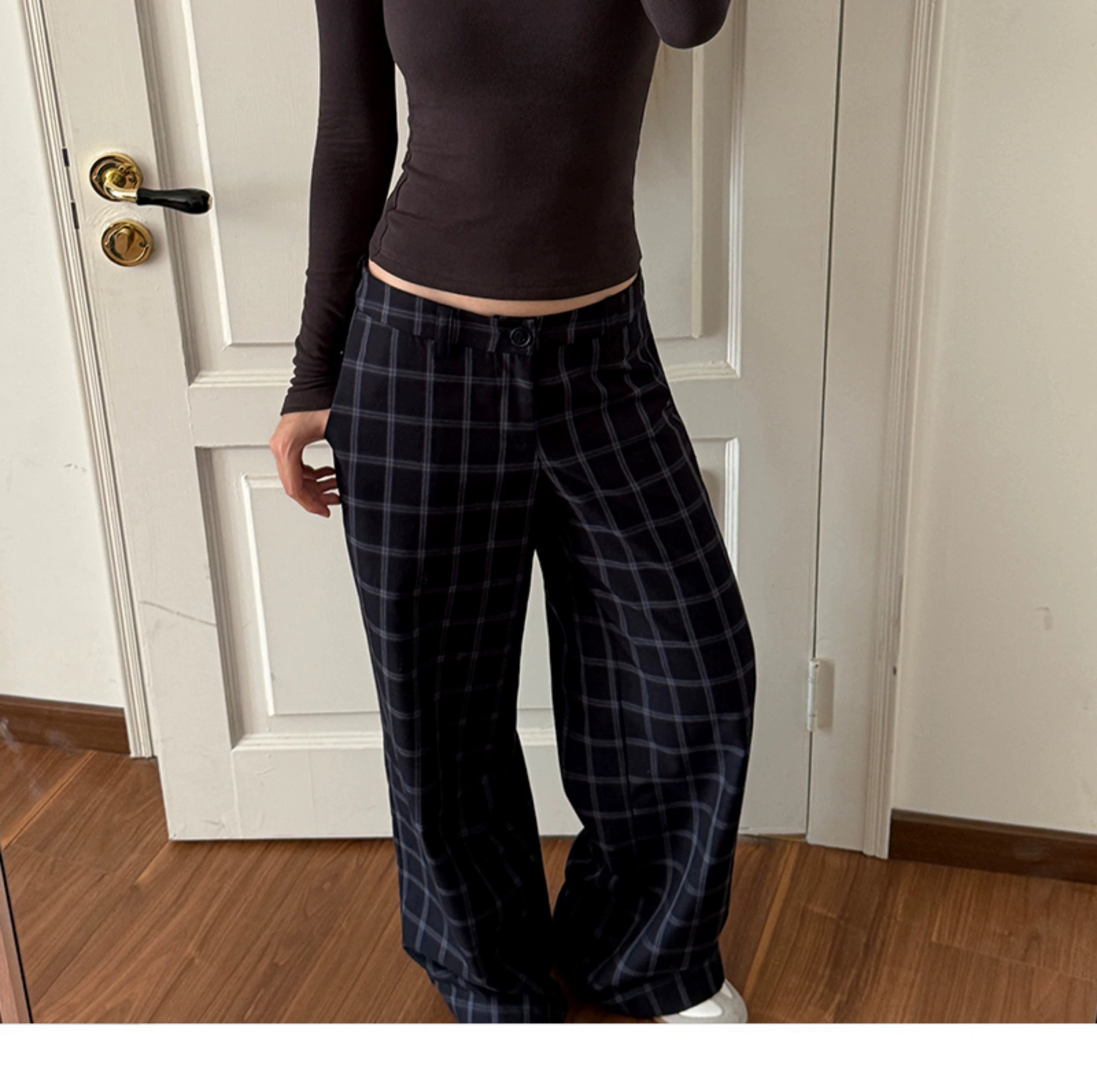 Audwyn Vintage Plaid Loose Straight Casual Pants