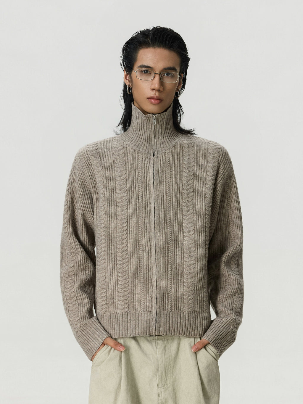 BTSG Zipper Stand-up Neck Versatile Knitted Sweater Jacket