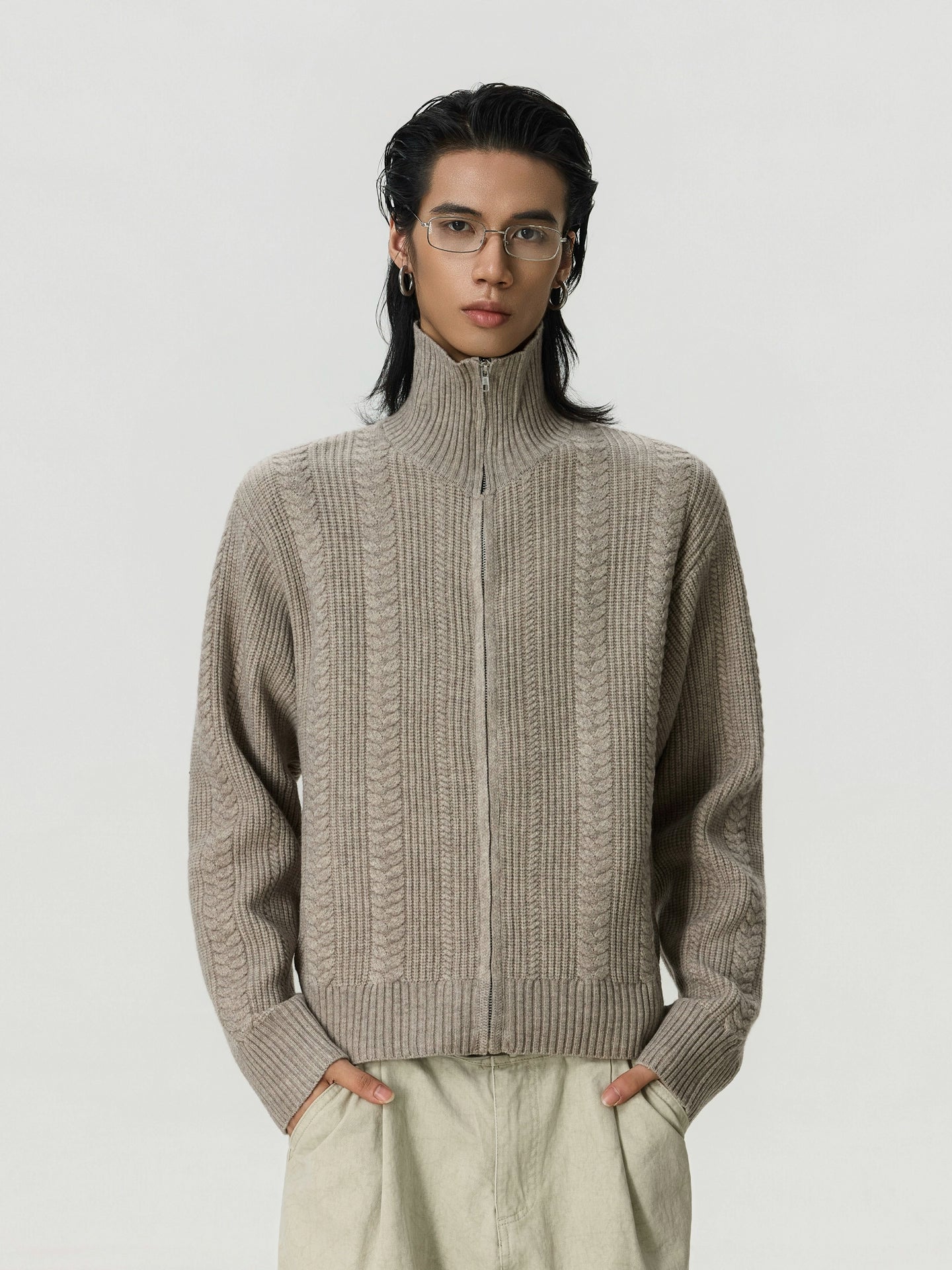 BTSG Zipper Stand-up Neck Versatile Knitted Sweater Jacket