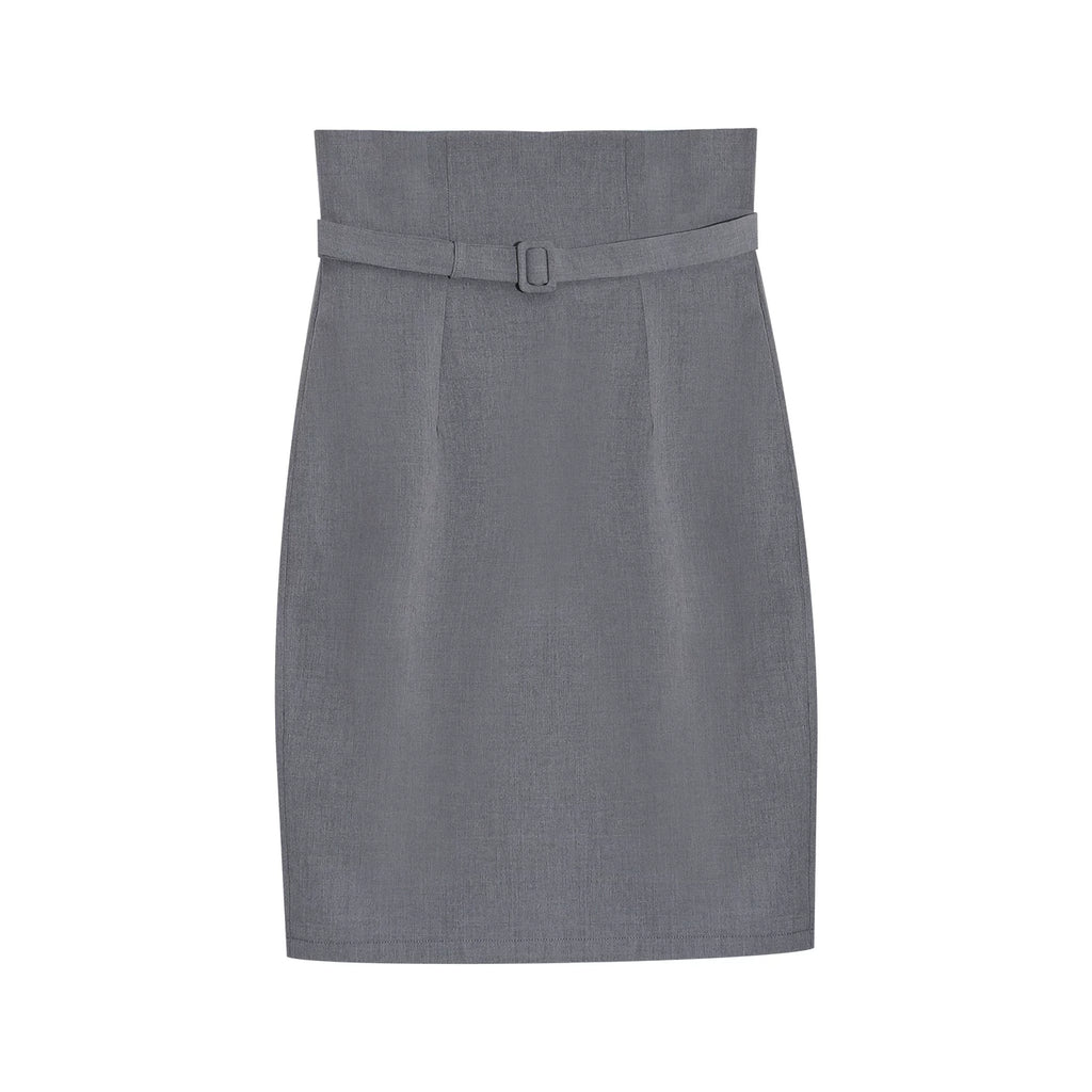 LLROGE Neck Satin Shirt High Waist Skirt Set