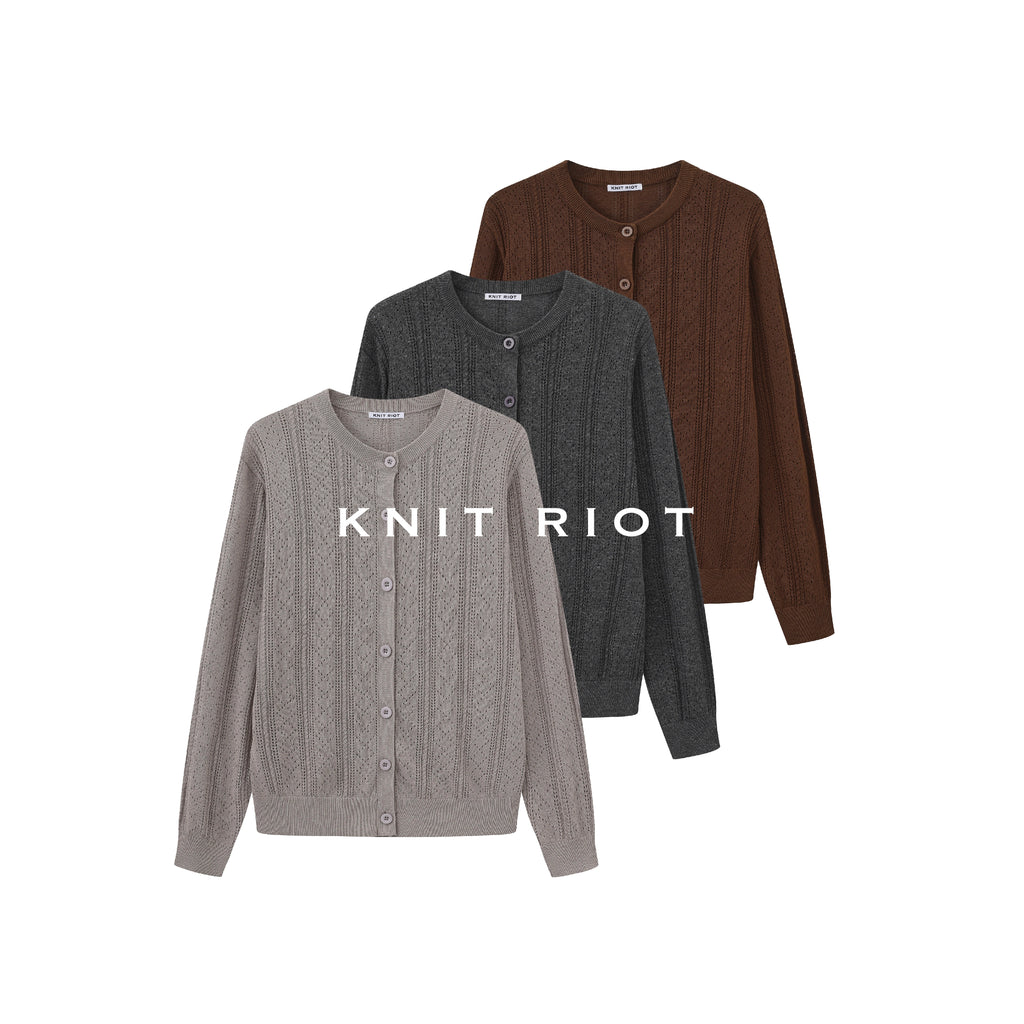 KNITRIOT Hollow Twisted Breathable Knitted Long-sleeved Cardigan