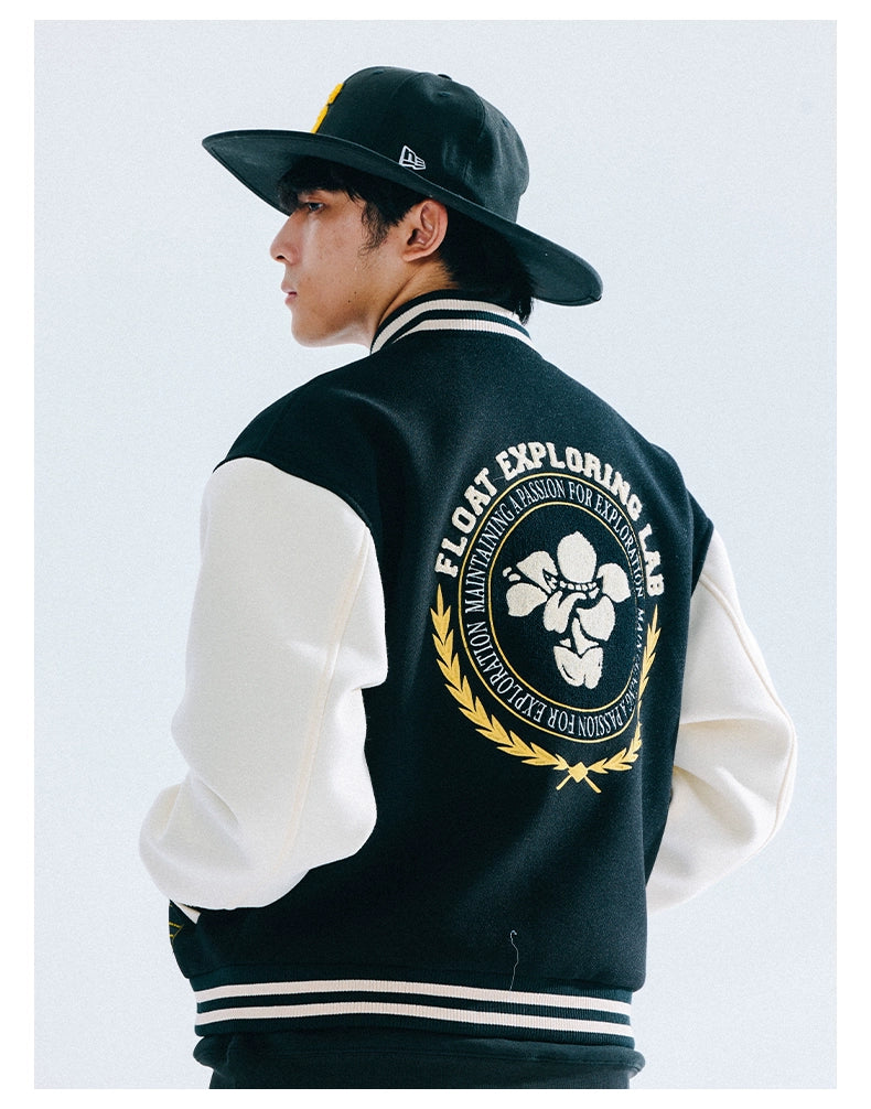 FLOAT Embroidered Contrasting Stitching Loose Baseball Jacket