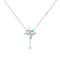 NO SOLUTION Blue Turquoise Diamond Brushed Leaf Water Drop Necklace