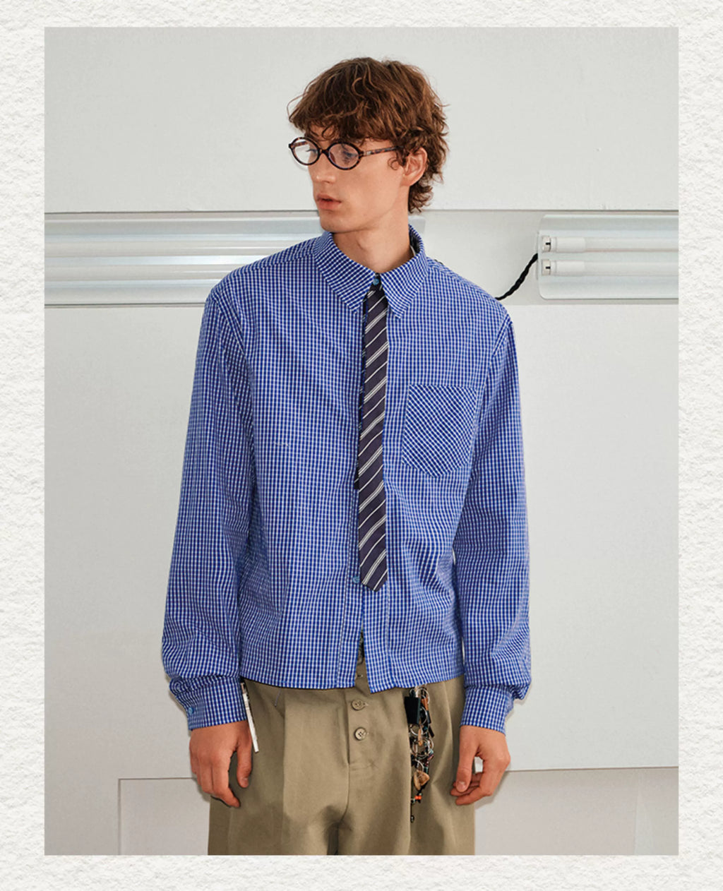 KREATE Stitched Plaid Long-sleeved Shirt