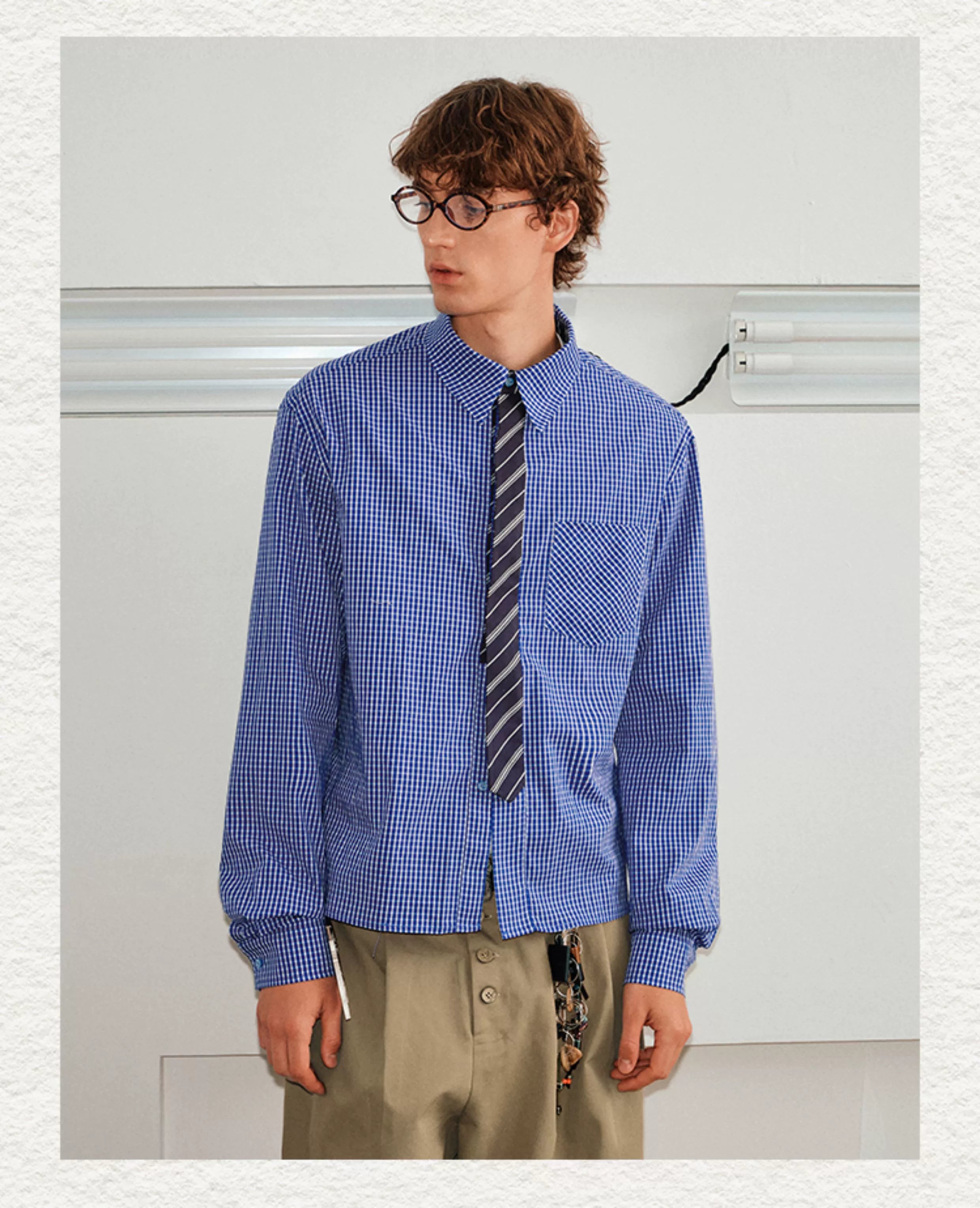 KREATE Stitched Plaid Long-sleeved Shirt