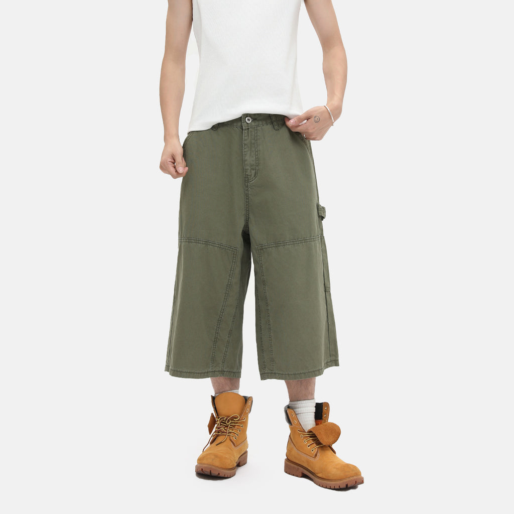 MTLCLOTHES Spliced Wide-leg Tooling Denim Cropped Pants