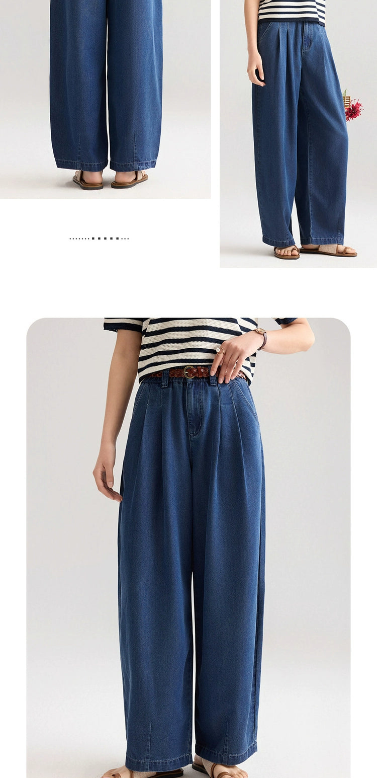 Giordano Elastic-waisted Pleated Wide-leg Jeans