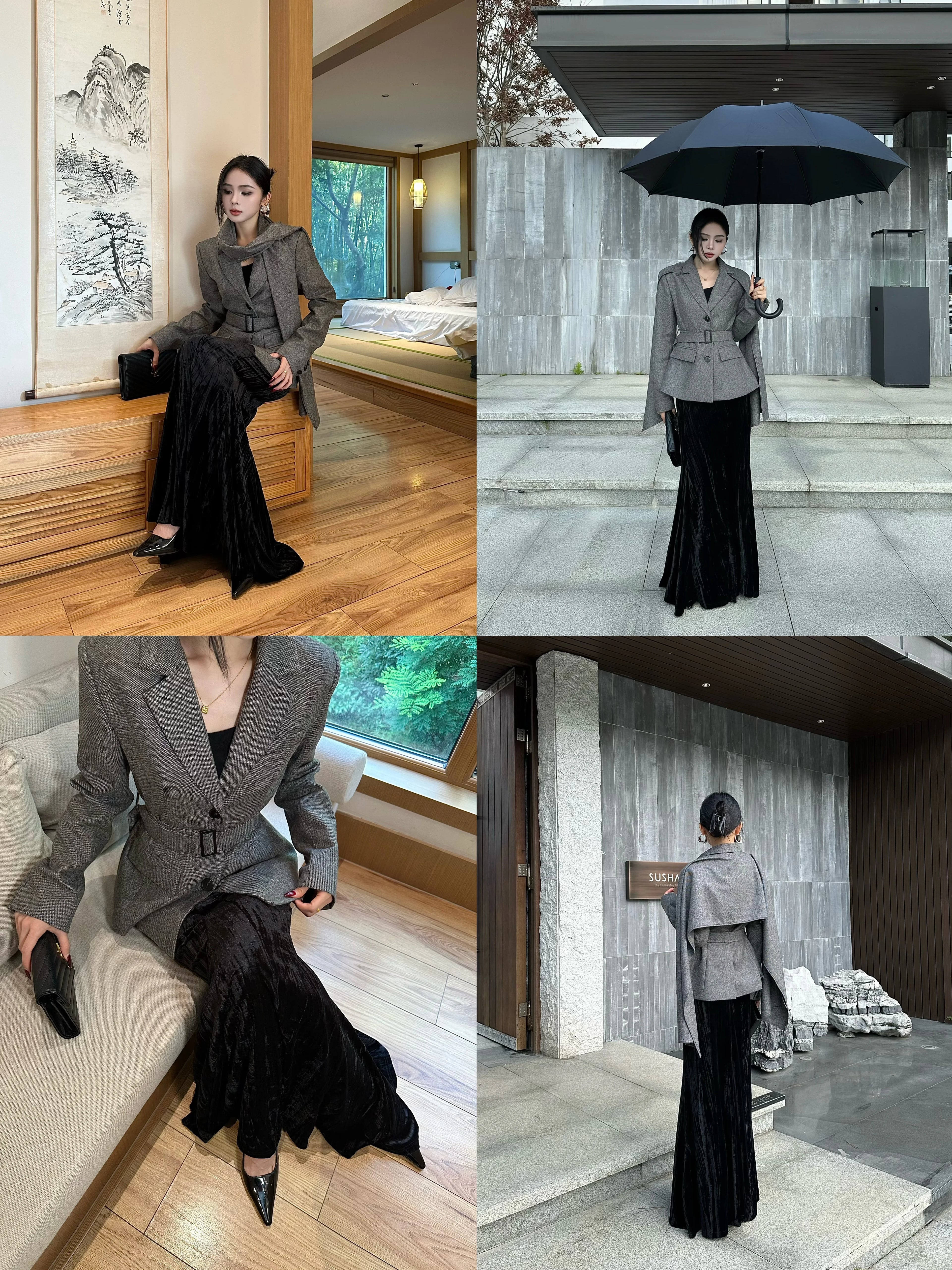 CHUYUQI Skinny Premium Cape Shawl Blazer