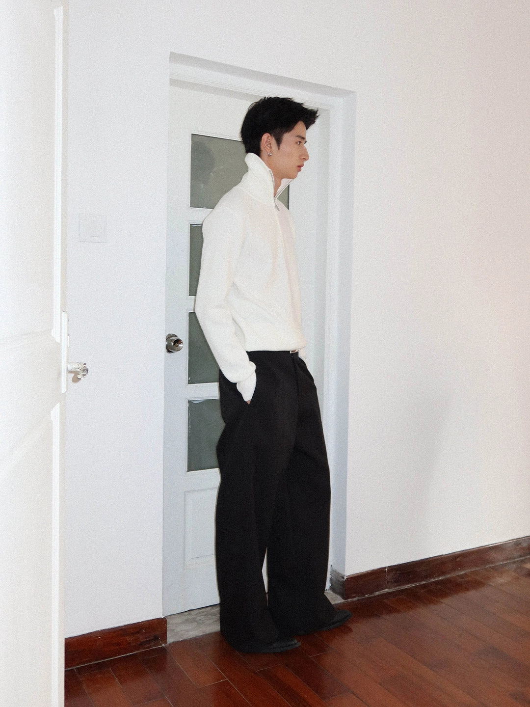 FUNKYFUN Loose Half-zip Turtleneck Knitted Sweater