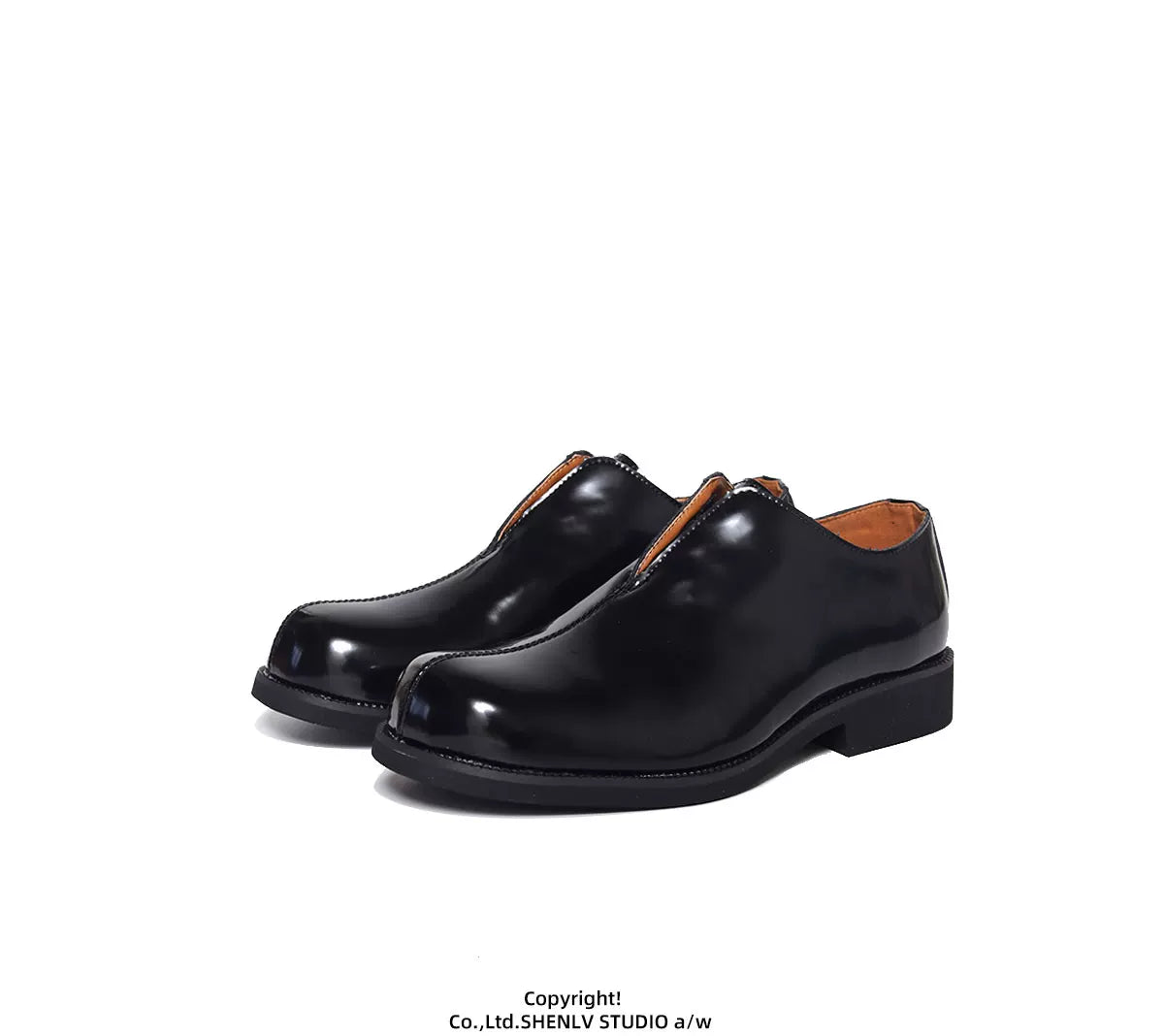 SHENLV STUDIO Glossy Casual Business Round Head Small Leather Shoes