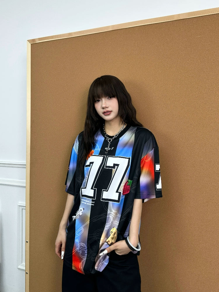 BeOurRule Vintage Direct Injection Printing Stripe Sports Tee