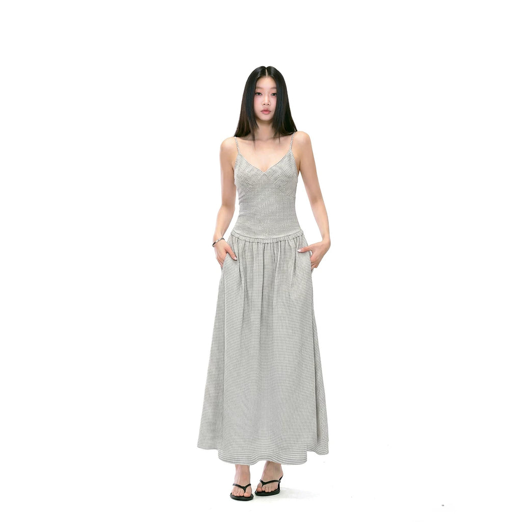 WITHMIN Retro Waist and Thin Suspender Dress