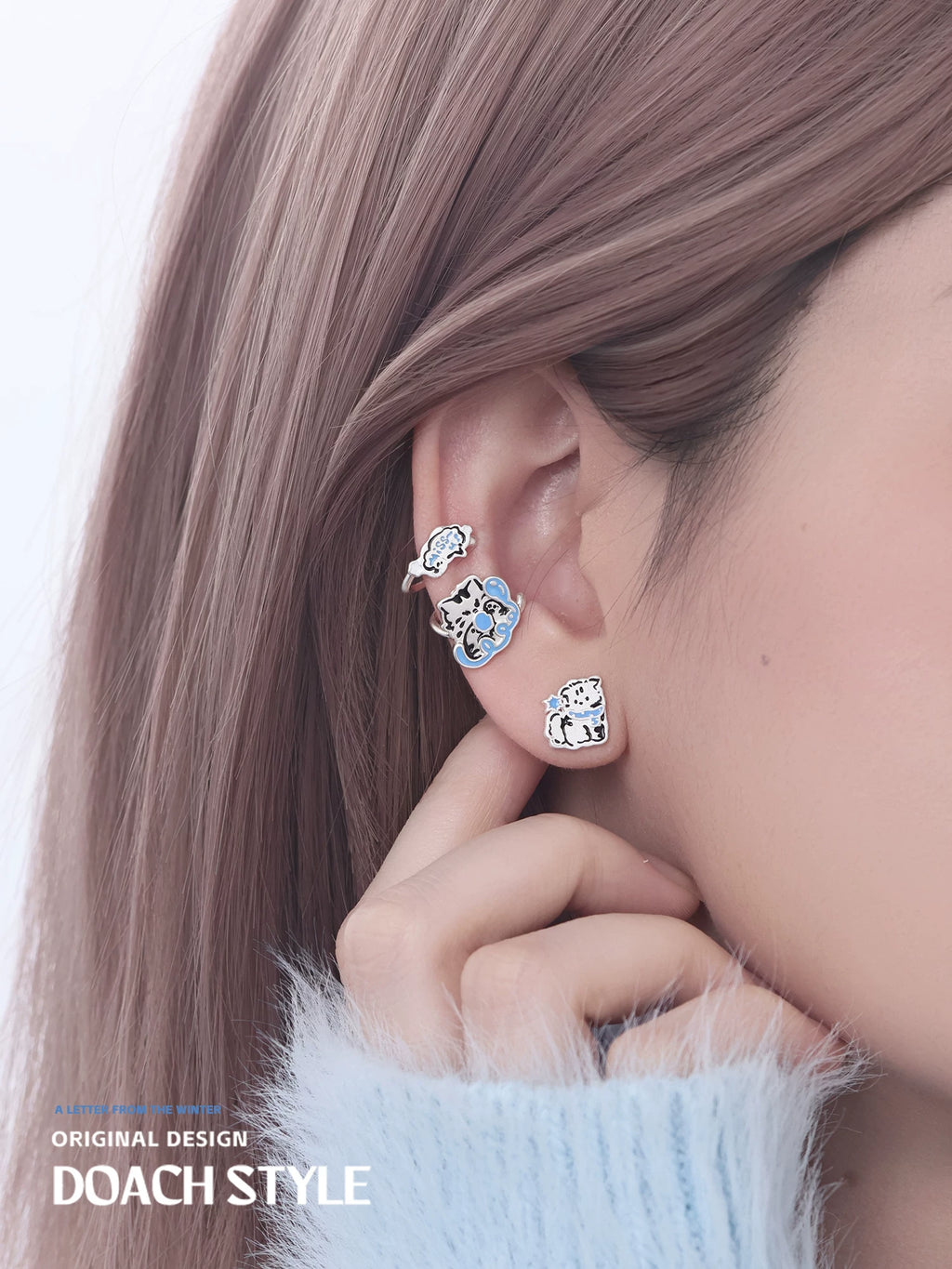 DOACH Winter Call Puppy Kitten Ear Hanging No Pierced Earrings