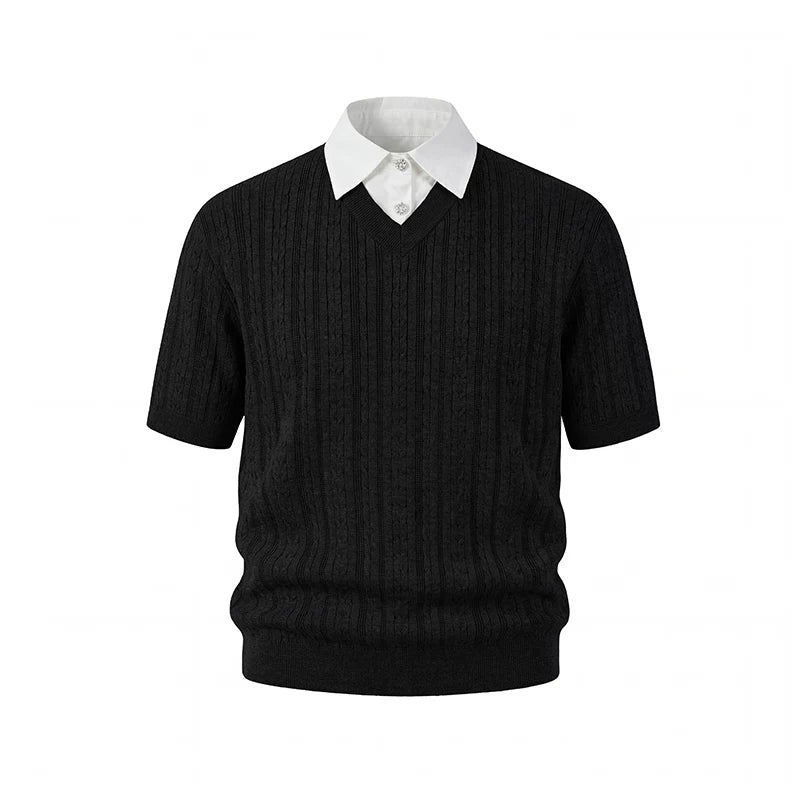KREATE Lapel Fake Two Knitted Tee