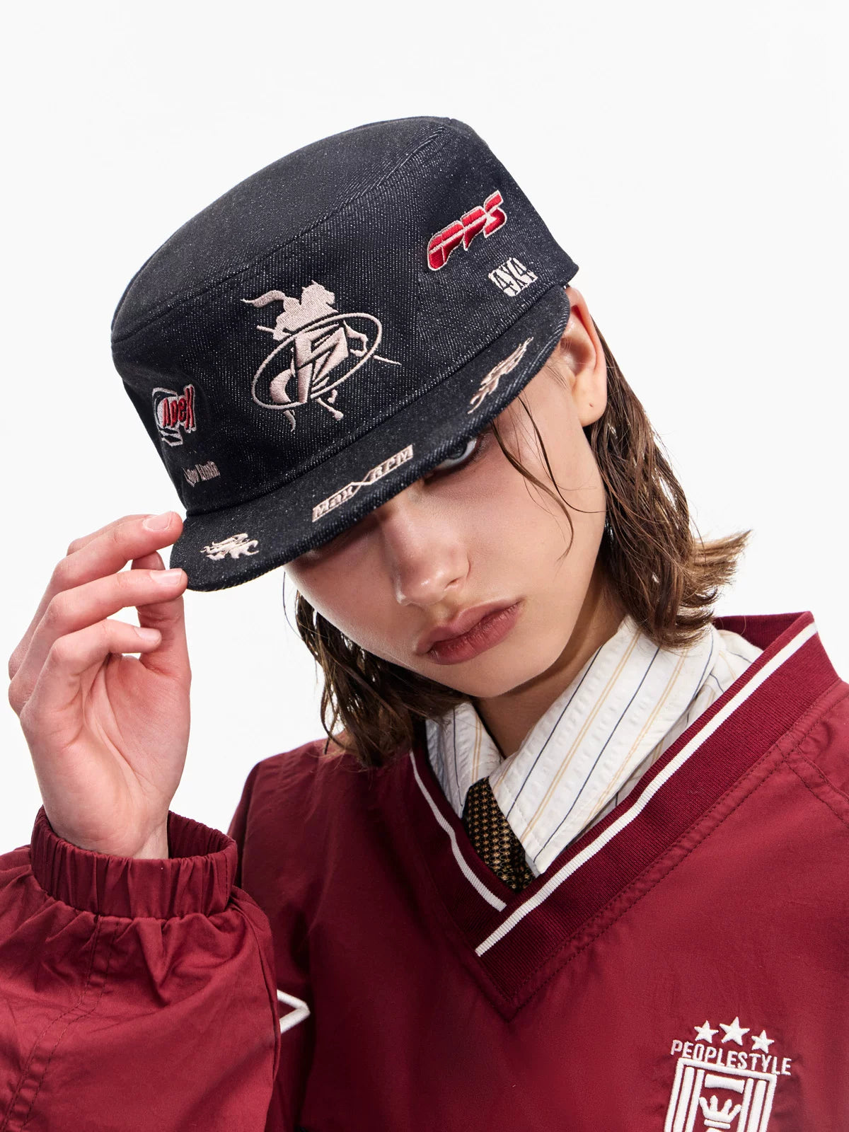 PEOPLESENSE Racing Elements Printed Embroidered Equestrian Cap