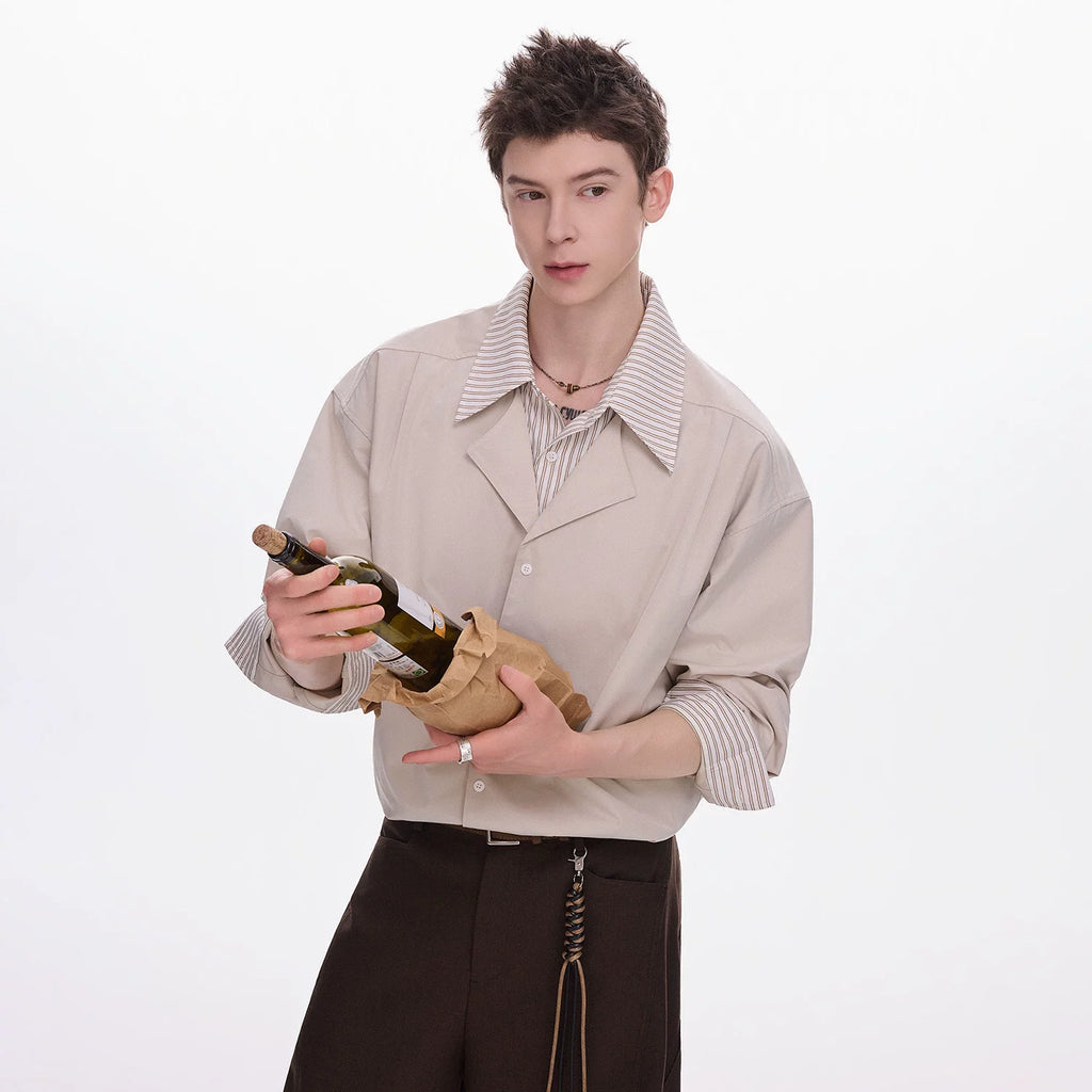 CHOR Fake Two-piece Lapel Spliced Striped Shirt