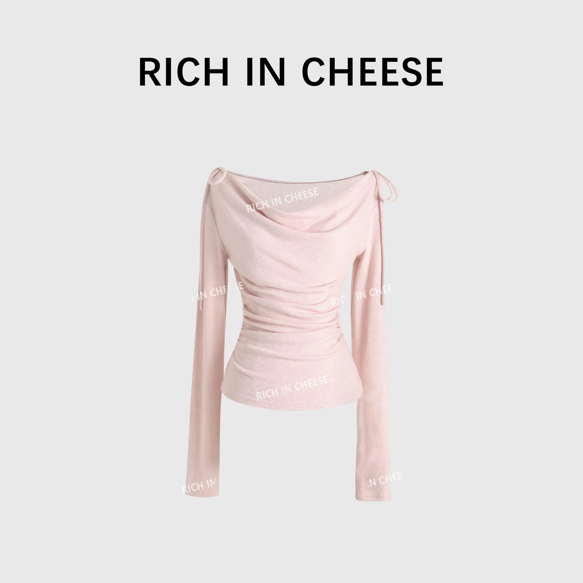 RICH IN CHEESE Swing Neck Knitted Waist Long Sleeve