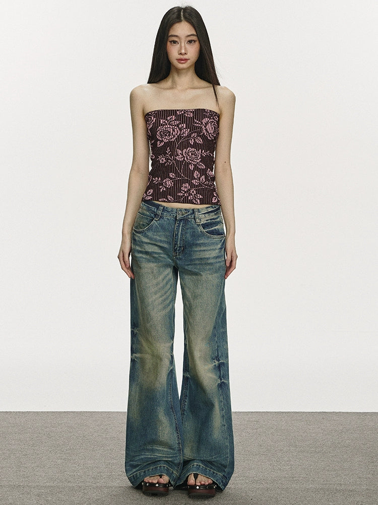 Anna Aneae Tube Top Rose Print Vest