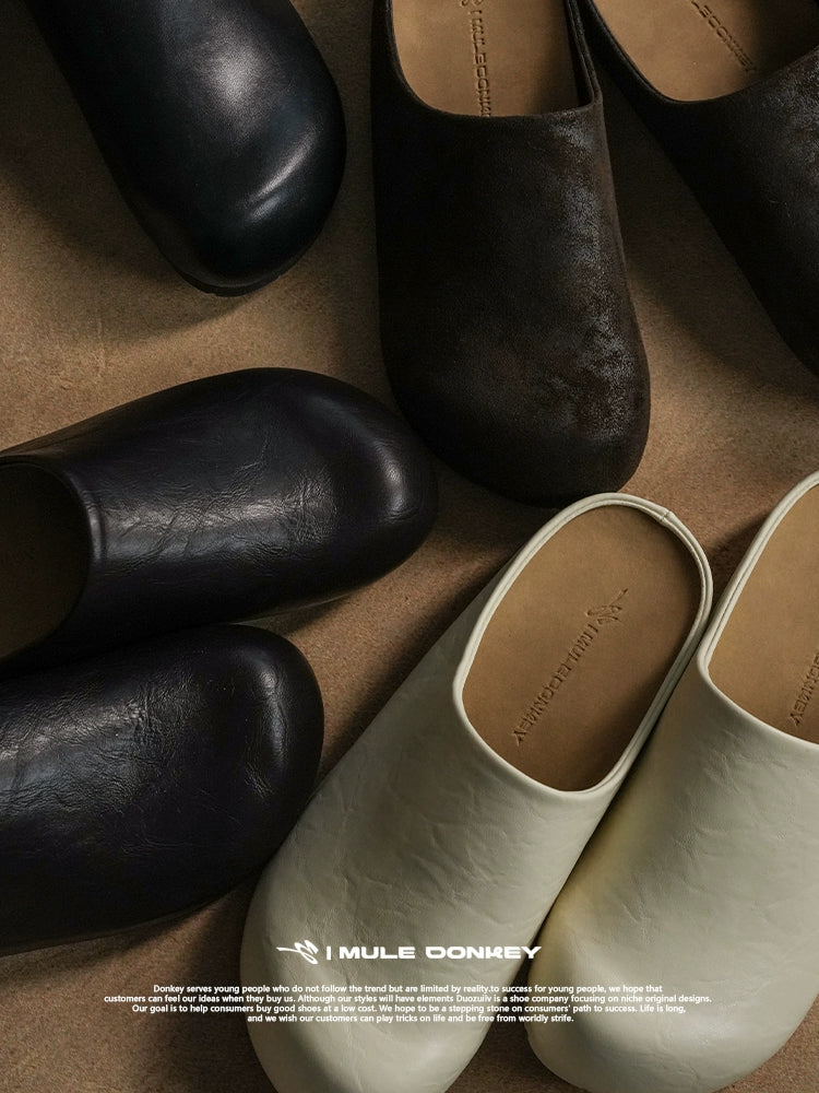 Donkey Anti-velvet Thick-soled Lazy Ugly Bag Head Half Slippers