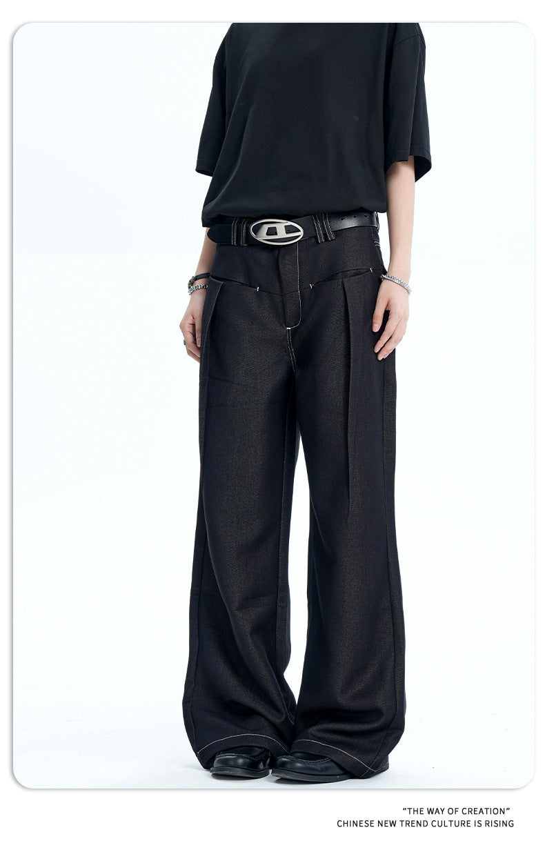 11KN Retro Bright Line Drape Versatile Trousers