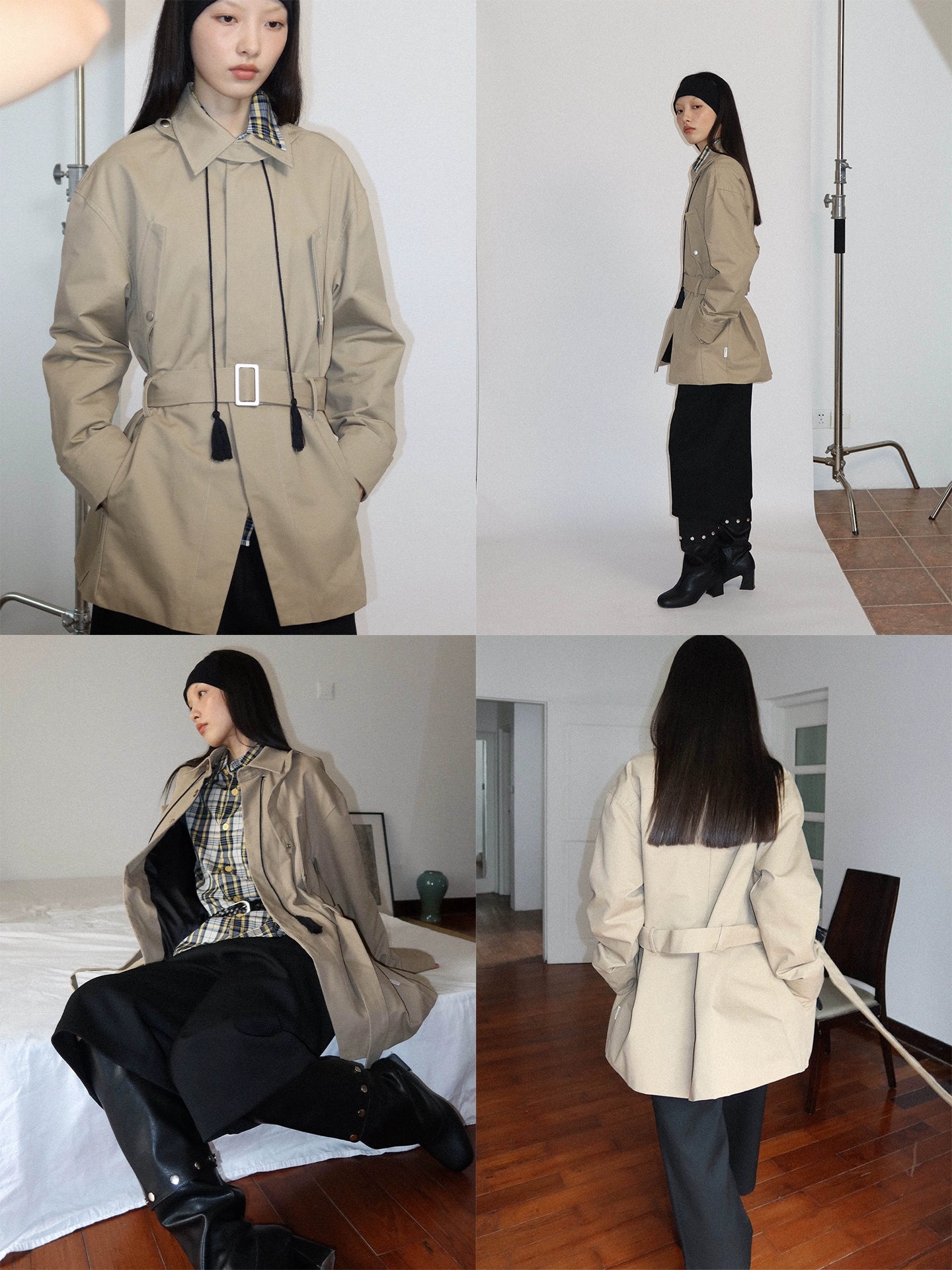 FUNKYFUN Medium and Long Khaki Lapel Jacket