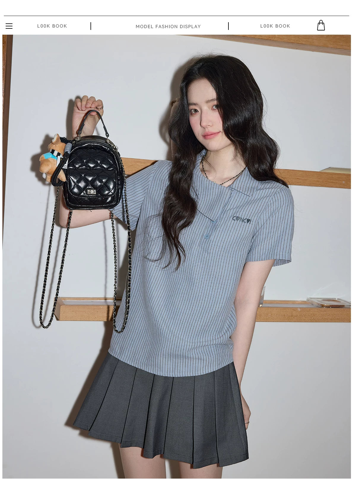 XUJING POLO Collar Striped Short-sleeved Shirt