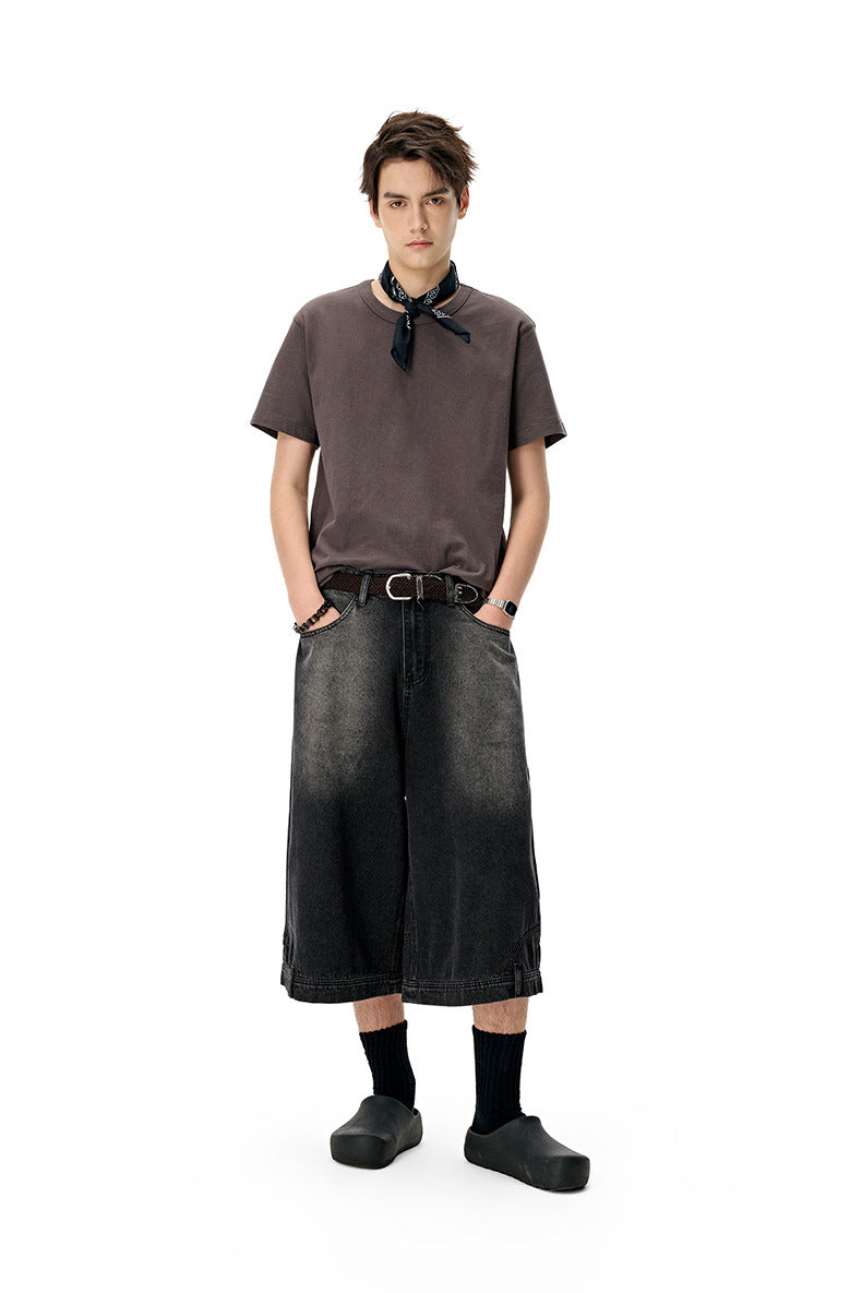 INF Anti-structure washing seven-point denim shorts